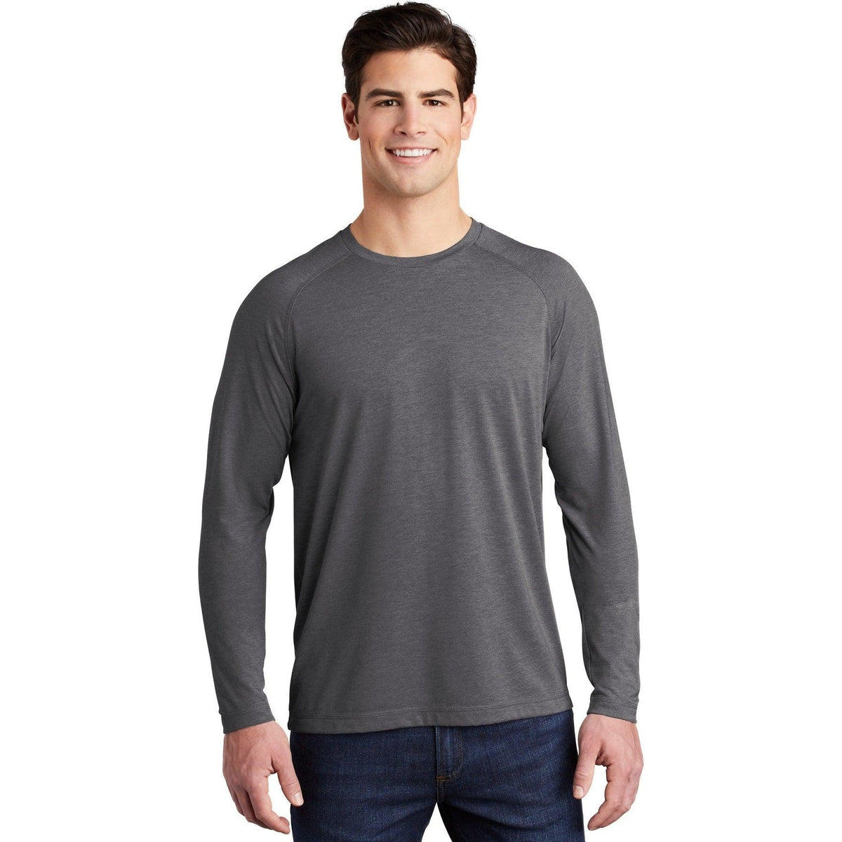 no-logo  Sport-Tek Posicharge Long Sleeve Tri-Blend Wicking Raglan Tee-Regular-Sport-Tek-Dark Grey Heather-S-Thread Logic
