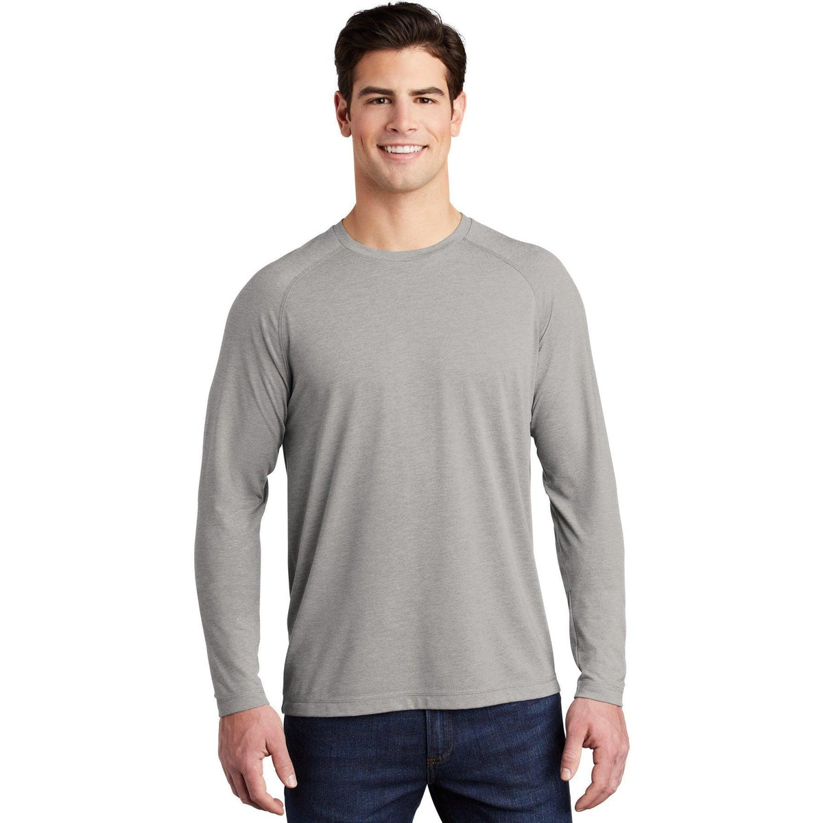 no-logo  Sport-Tek Posicharge Long Sleeve Tri-Blend Wicking Raglan Tee-Regular-Sport-Tek-Light Grey Heather-S-Thread Logic