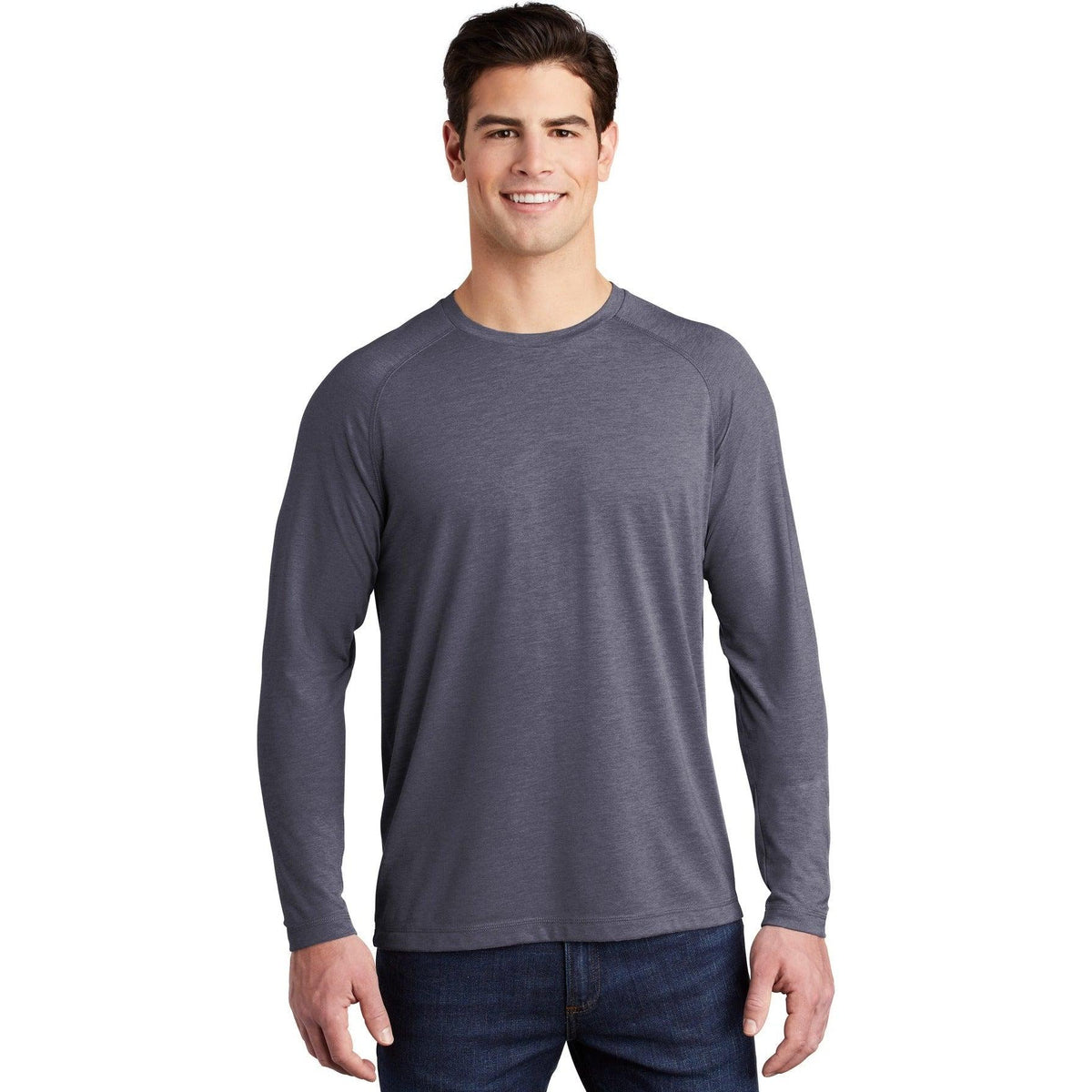 no-logo  Sport-Tek Posicharge Long Sleeve Tri-Blend Wicking Raglan Tee-Regular-Sport-Tek-True Navy Heather-S-Thread Logic
