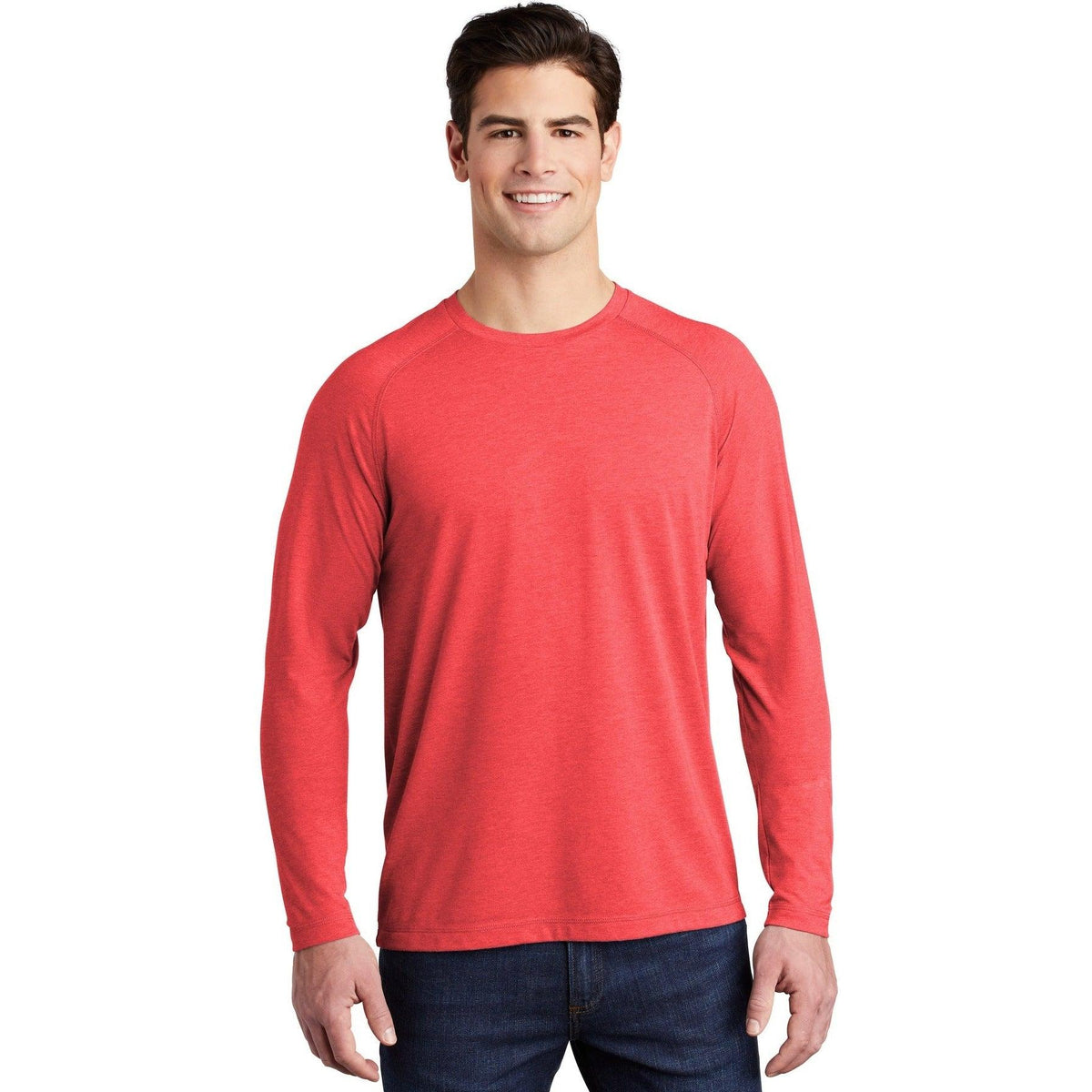 no-logo  Sport-Tek Posicharge Long Sleeve Tri-Blend Wicking Raglan Tee-Regular-Sport-Tek-True Red Heather-S-Thread Logic