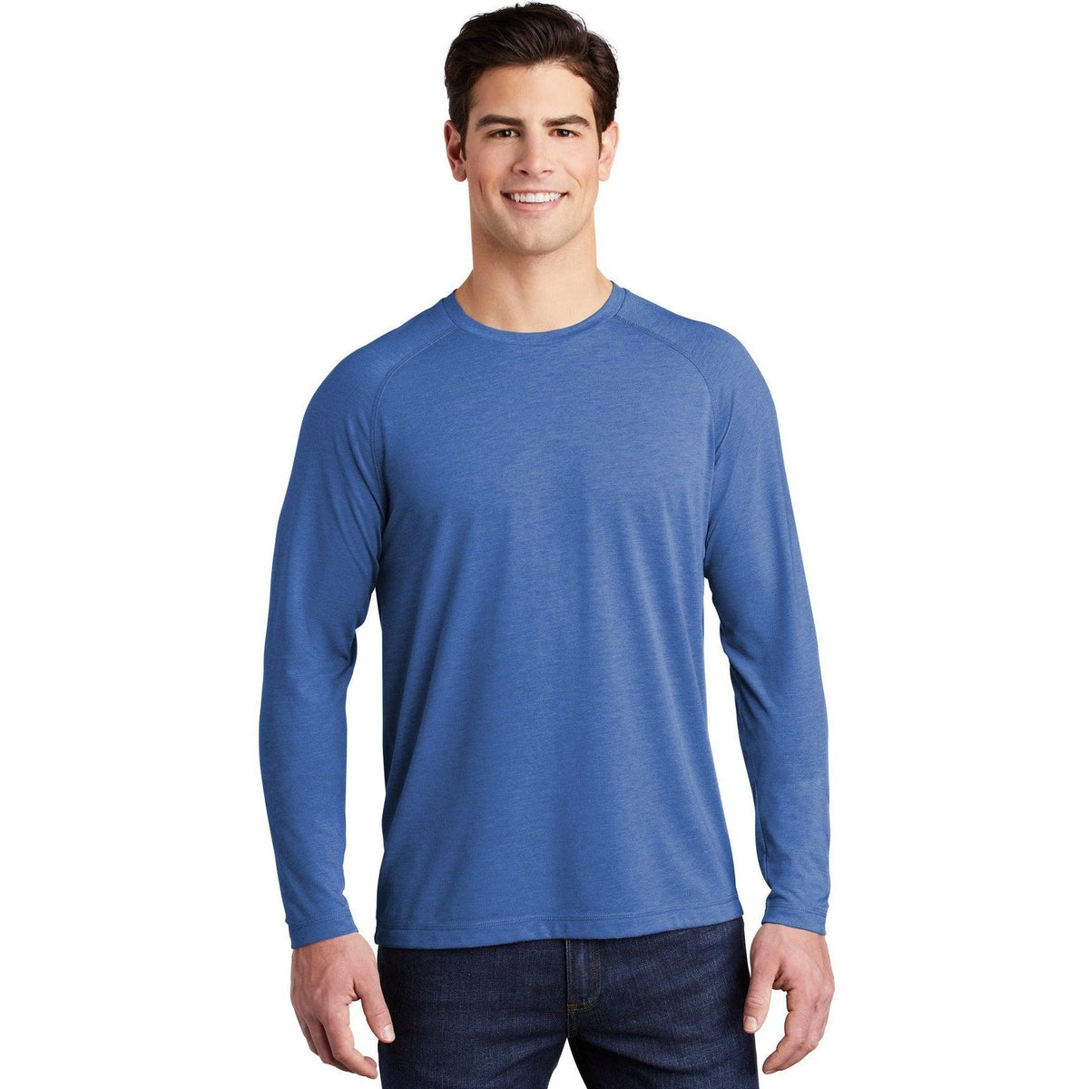 no-logo  Sport-Tek Posicharge Long Sleeve Tri-Blend Wicking Raglan Tee-Regular-Sport-Tek-True Royal Heather-S-Thread Logic