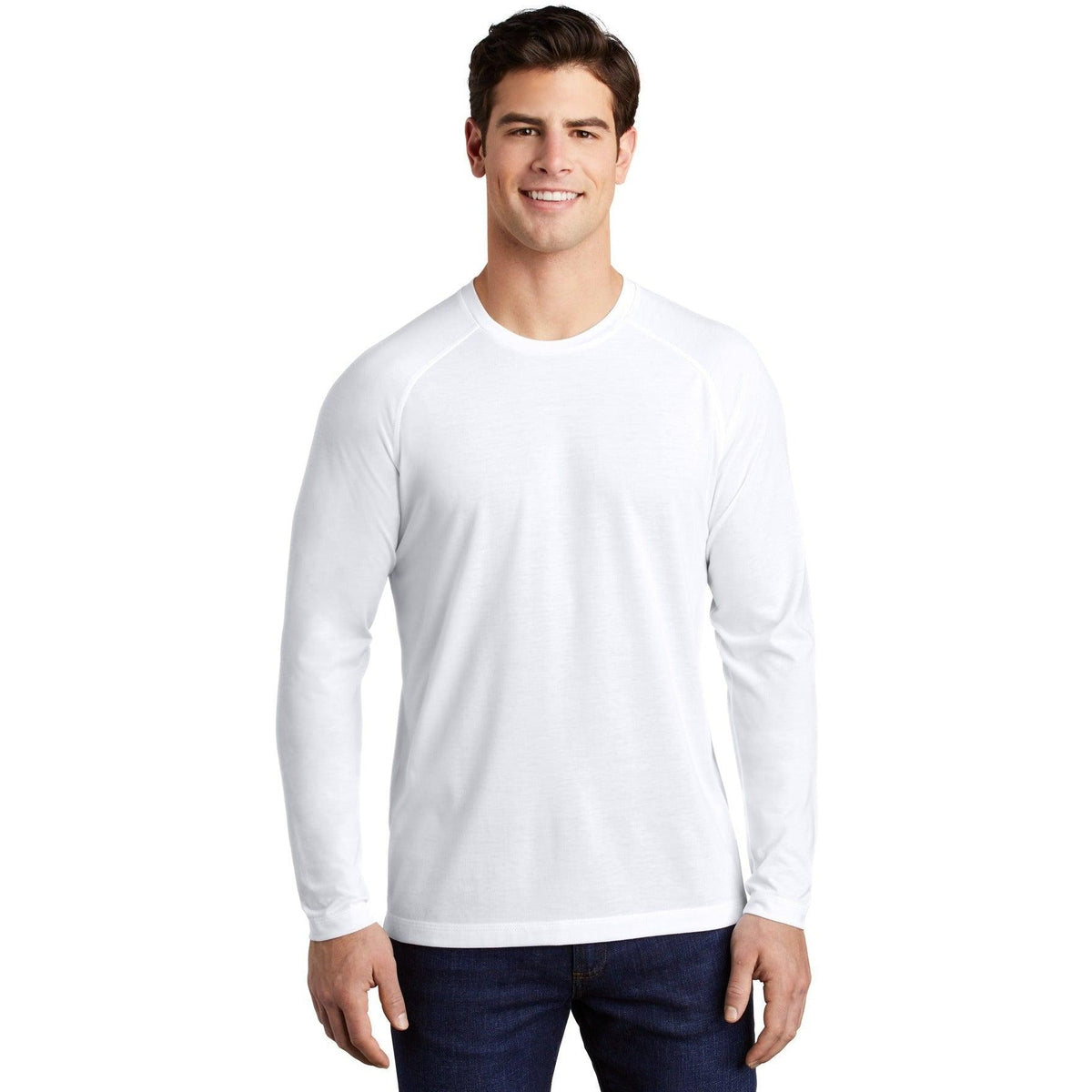 no-logo  Sport-Tek Posicharge Long Sleeve Tri-Blend Wicking Raglan Tee-Regular-Sport-Tek-White Triad Solid-S-Thread Logic