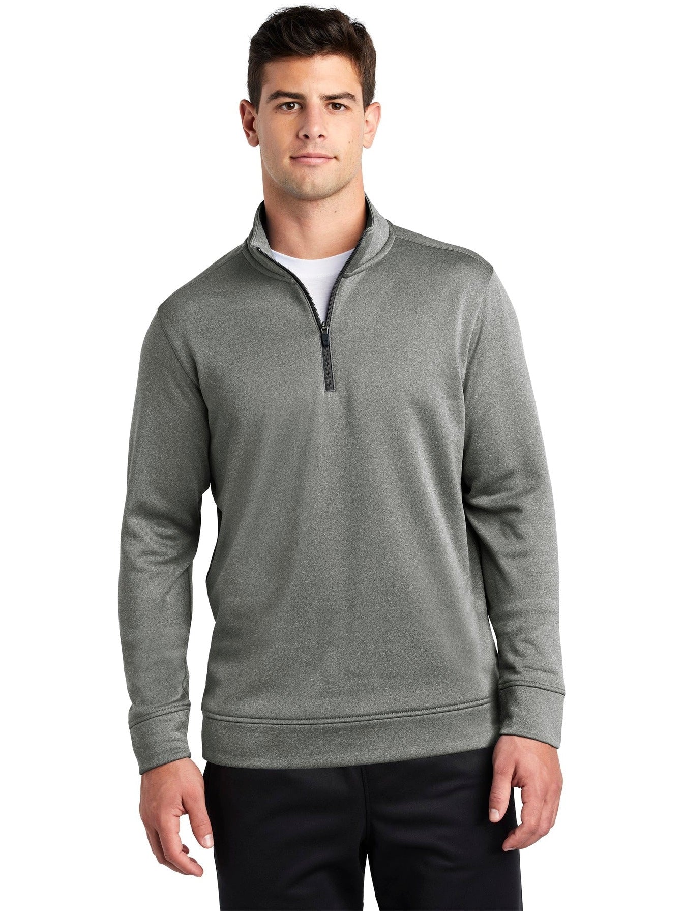  Sport-Tek Posicharge Sport-Wick Heather Fleece 1/4-Zip Pullover-Regular-Sport-Tek-Black Heather-S-Thread Logic