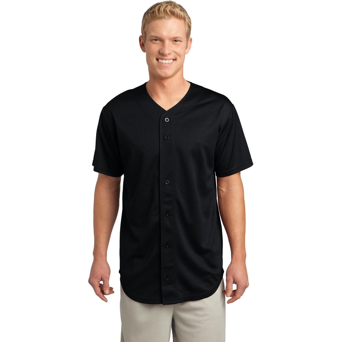 no-logo  Sport-Tek Posicharge Tough Mesh Full-Button Jersey-Regular-Sport-Tek-Black-S-Thread Logic