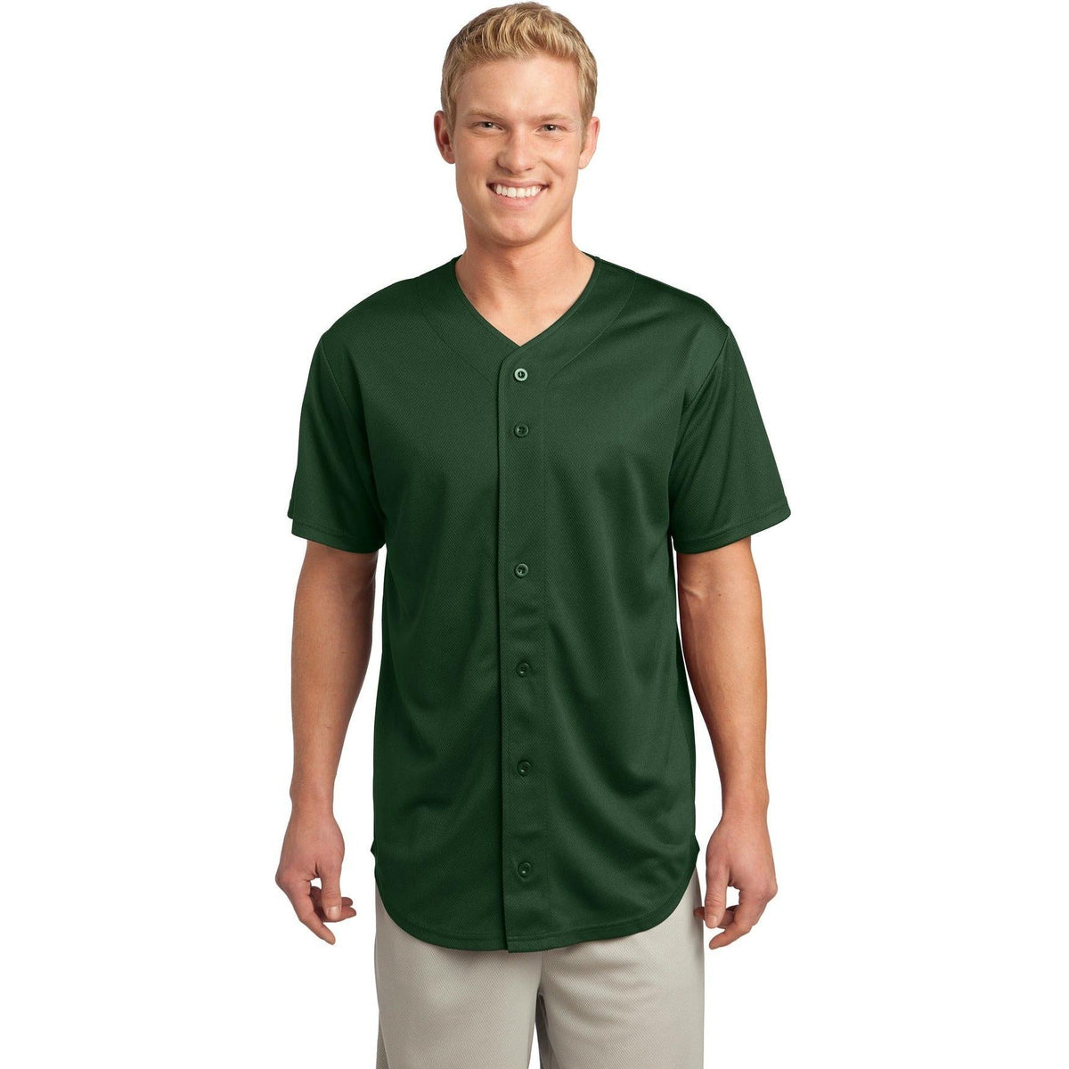 no-logo  Sport-Tek Posicharge Tough Mesh Full-Button Jersey-Regular-Sport-Tek-Forest Green-S-Thread Logic