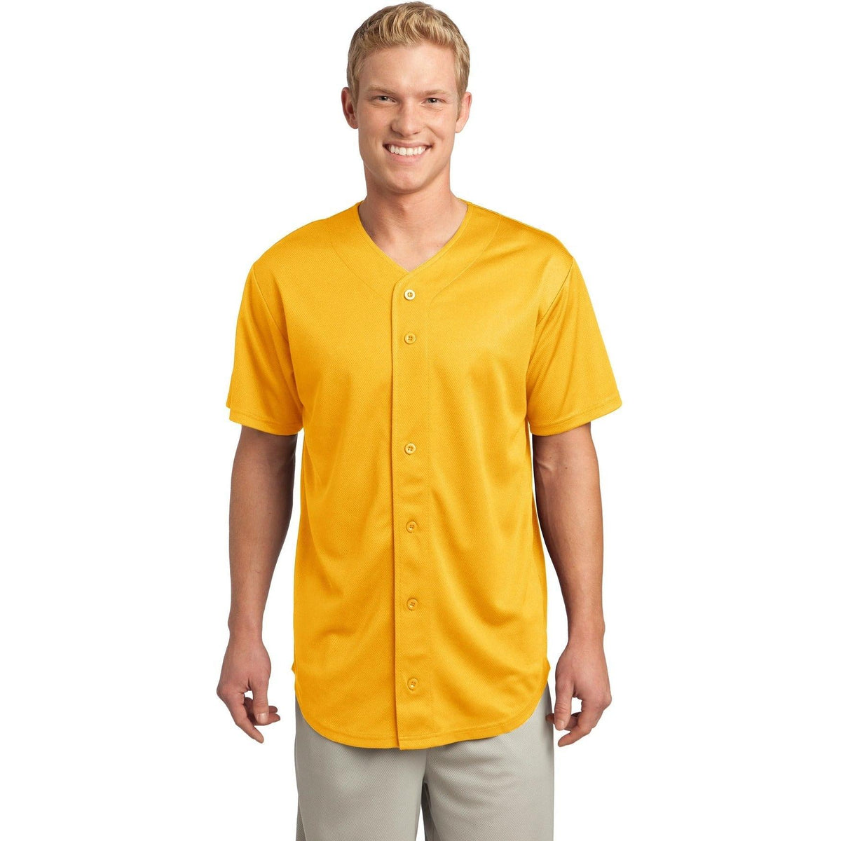 no-logo  Sport-Tek Posicharge Tough Mesh Full-Button Jersey-Regular-Sport-Tek-Gold-S-Thread Logic