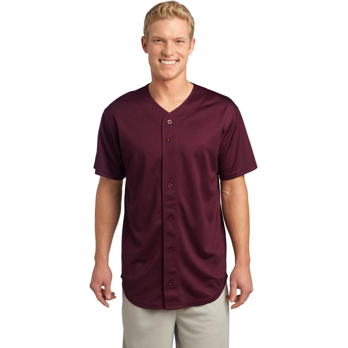no-logo  Sport-Tek Posicharge Tough Mesh Full-Button Jersey-Regular-Sport-Tek-Maroon-S-Thread Logic
