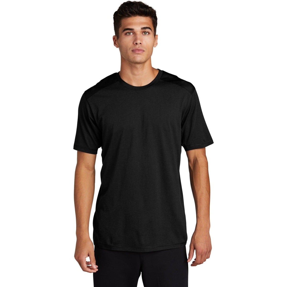 no-logo  Sport-Tek Posicharge Tri-Blend Wicking Draft Tee-Regular-Sport-Tek-Black/Black Triad Solid-S-Thread Logic