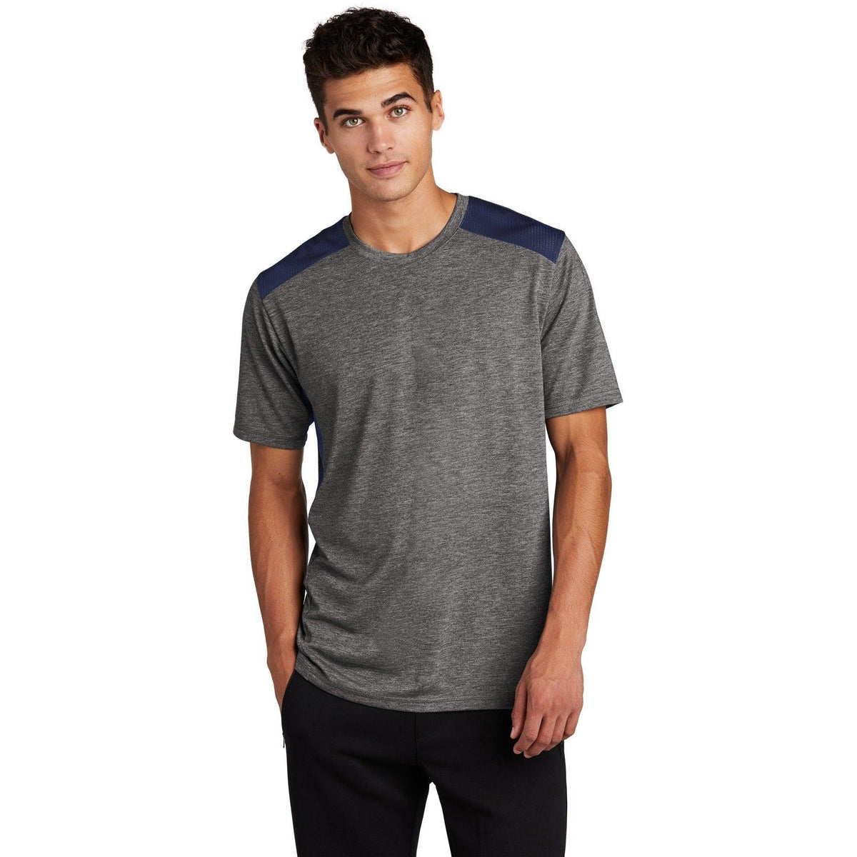 no-logo  Sport-Tek Posicharge Tri-Blend Wicking Draft Tee-Regular-Sport-Tek-True Navy/Dark Grey Heather-S-Thread Logic