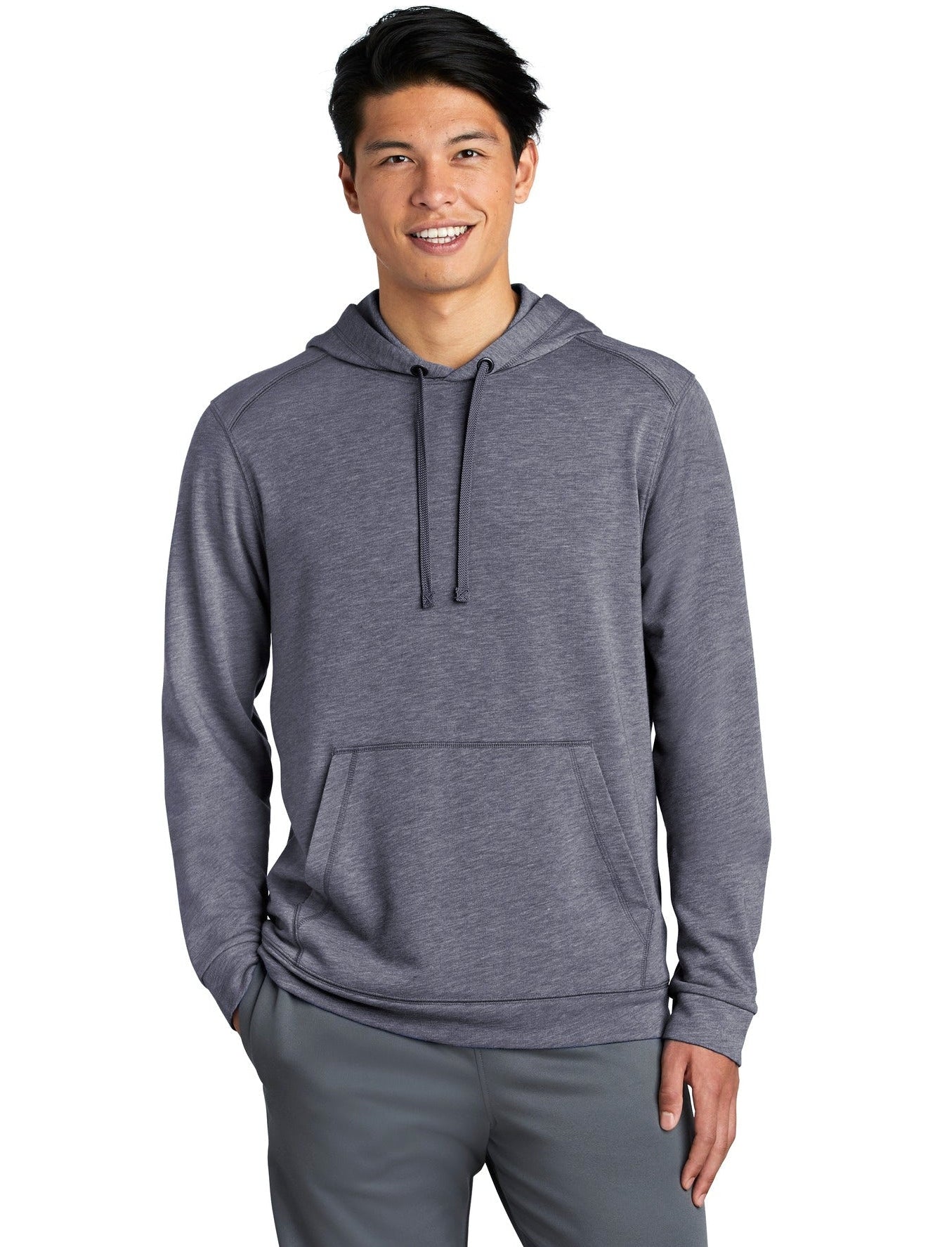  Sport-Tek Posicharge Tri-Blend Wicking Fleece Hooded Pullover-Regular-Sport-Tek-True Navy Heather-S-Thread Logic