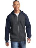  Sport-Tek Raglan Colorblock Full-Zip Hooded Fleece Jacket-Regular-Sport-Tek-Graphite Heather/True Navy-S-Thread Logic