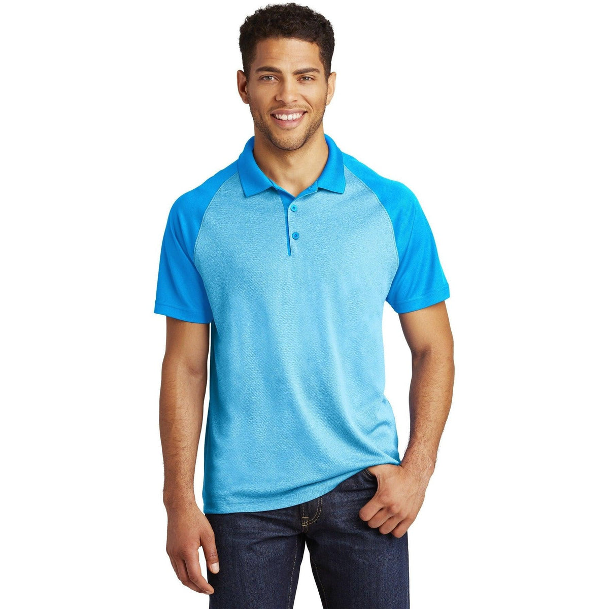 no-logo Sport-Tek Raglan Heather Block Polo-Regular-Sport-Tek-Pond Blue Heather/Pond Blue-XS-Thread Logic