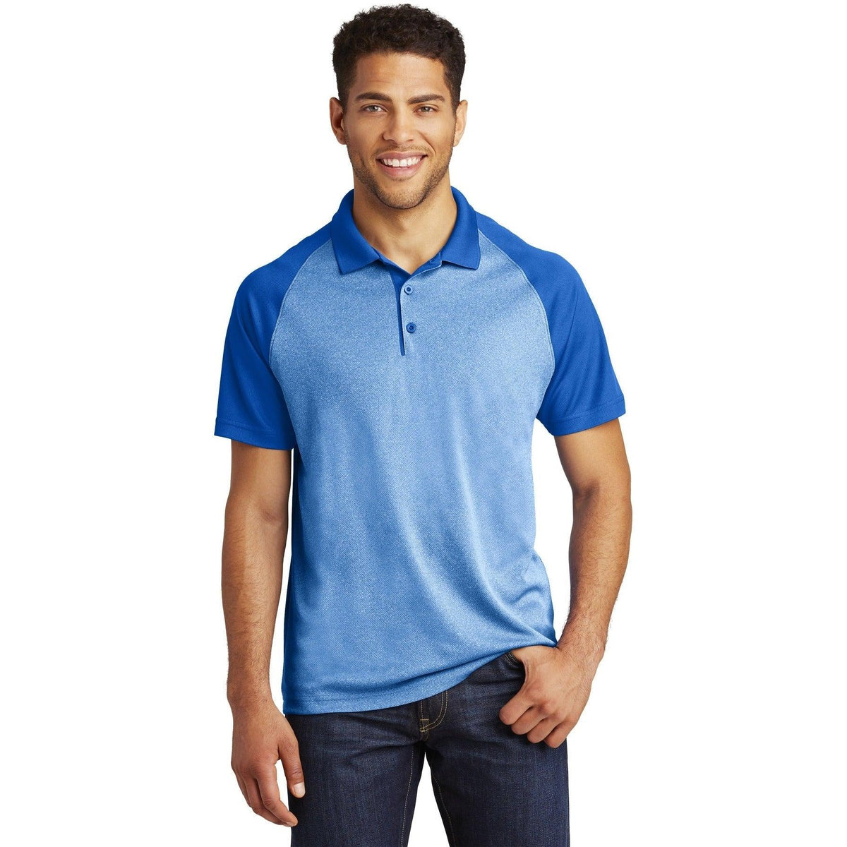 no-logo Sport-Tek Raglan Heather Block Polo-Regular-Sport-Tek-True Royal Heather/True Royal-XS-Thread Logic