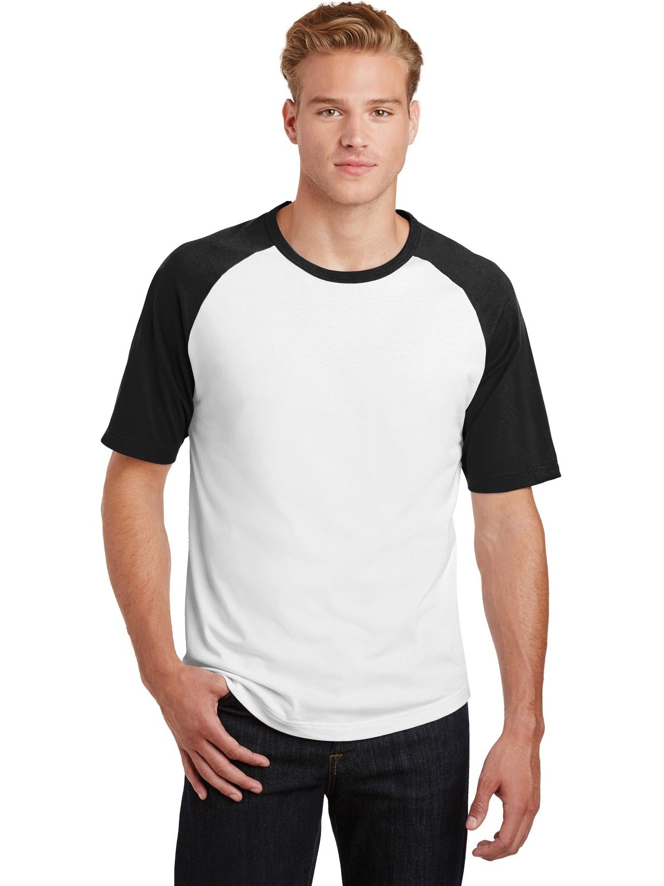  Sport-Tek Short Sleeve Colorblock Raglan Jersey-Regular-Sport-Tek-White/Black-S-Thread Logic