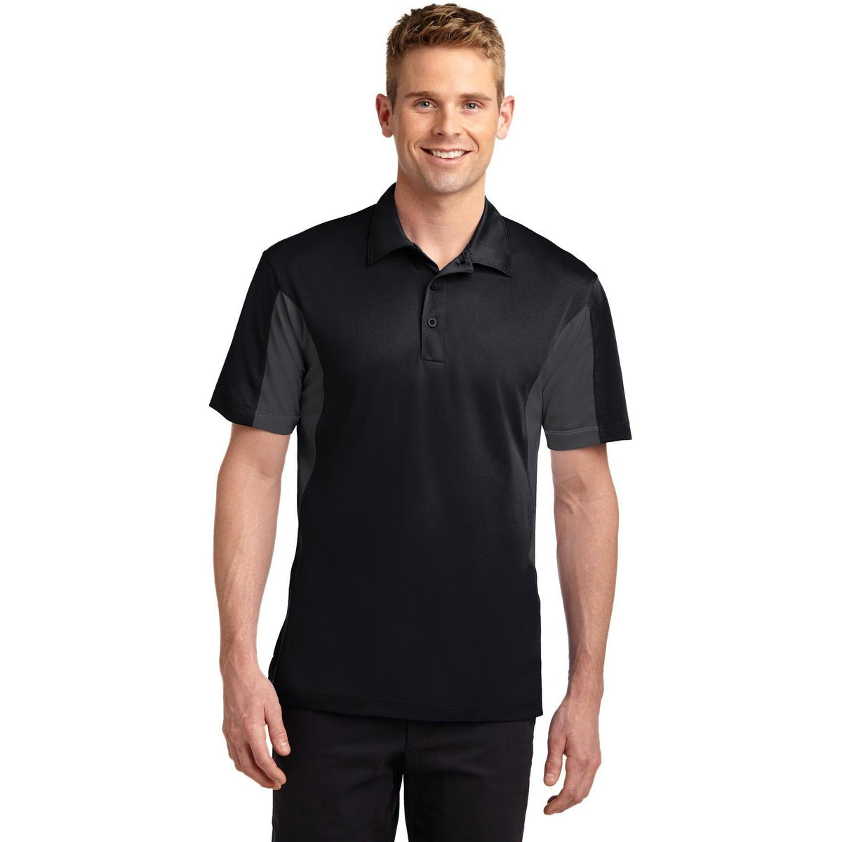 no-logo Sport-Tek Side Blocked Micropique Polo Shirt-Regular-Sport-Tek-Black/Iron Grey-S-Thread Logic