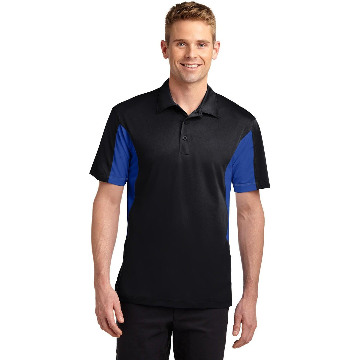 no-logo Sport-Tek Side Blocked Micropique Polo Shirt-Regular-Sport-Tek-Black/True Royal-S-Thread Logic