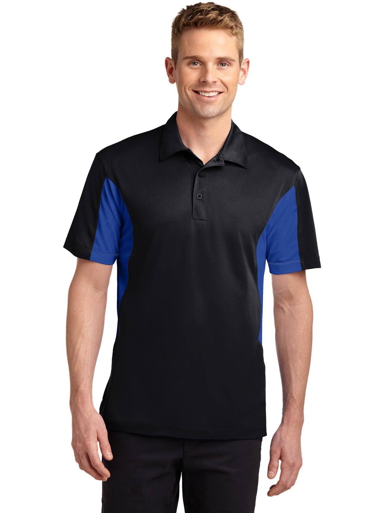  Sport-Tek Side Blocked Micropique Polo Shirt-Regular-Sport-Tek-Black/True Royal-S-Thread Logic