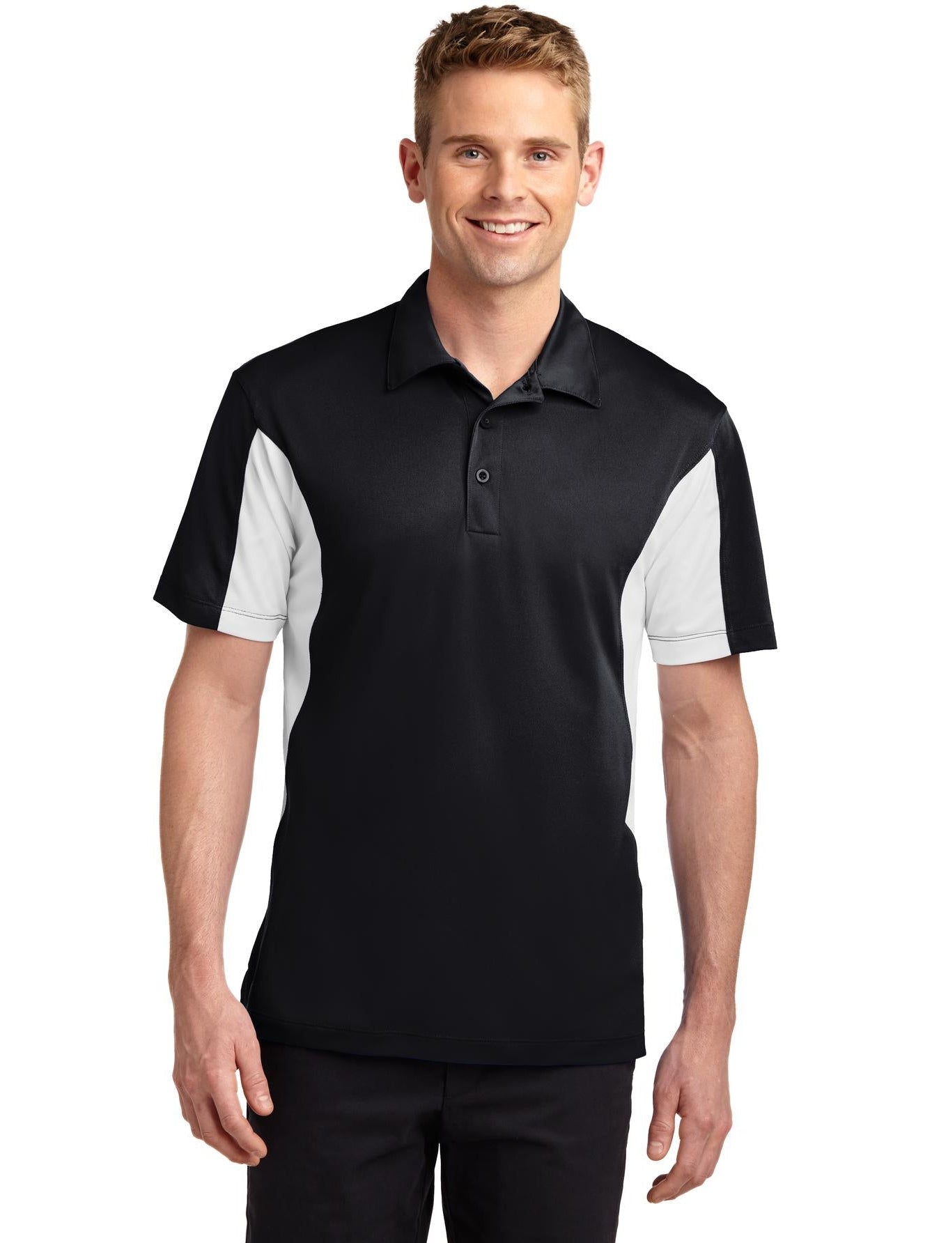  Sport-Tek Side Blocked Micropique Polo Shirt-Regular-Sport-Tek-Black/White-S-Thread Logic