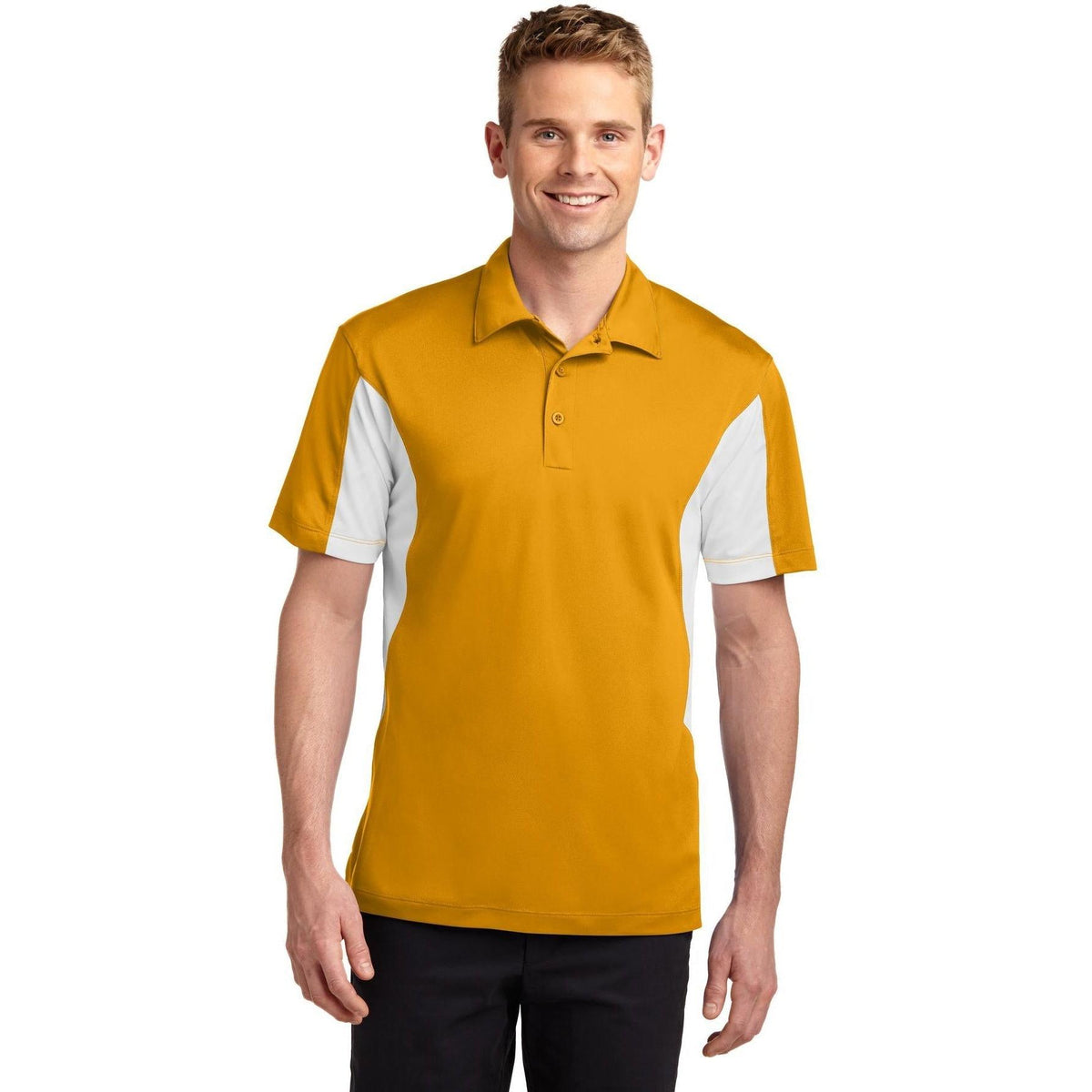 no-logo Sport-Tek Side Blocked Micropique Polo Shirt-Regular-Sport-Tek-Gold/White-S-Thread Logic
