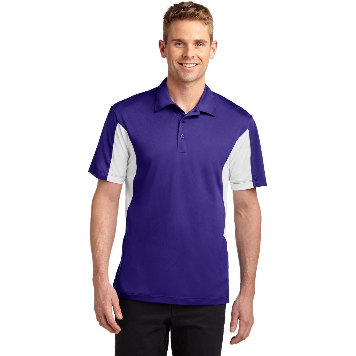 no-logo Sport-Tek Side Blocked Micropique Polo Shirt-Regular-Sport-Tek-Purple/White-S-Thread Logic