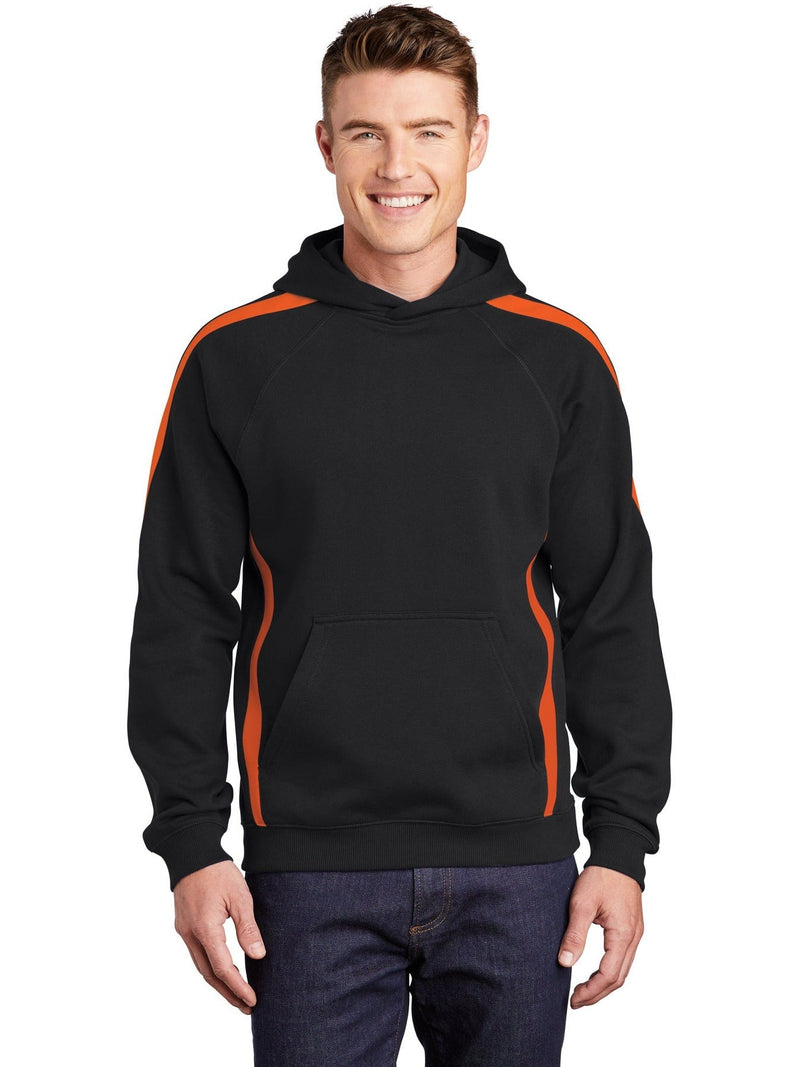  Sport-Tek Sleeve Stripe Pullover Hooded Sweatshirt-Active-Sport-Tek-Black/Deep Orange-S-Thread Logic