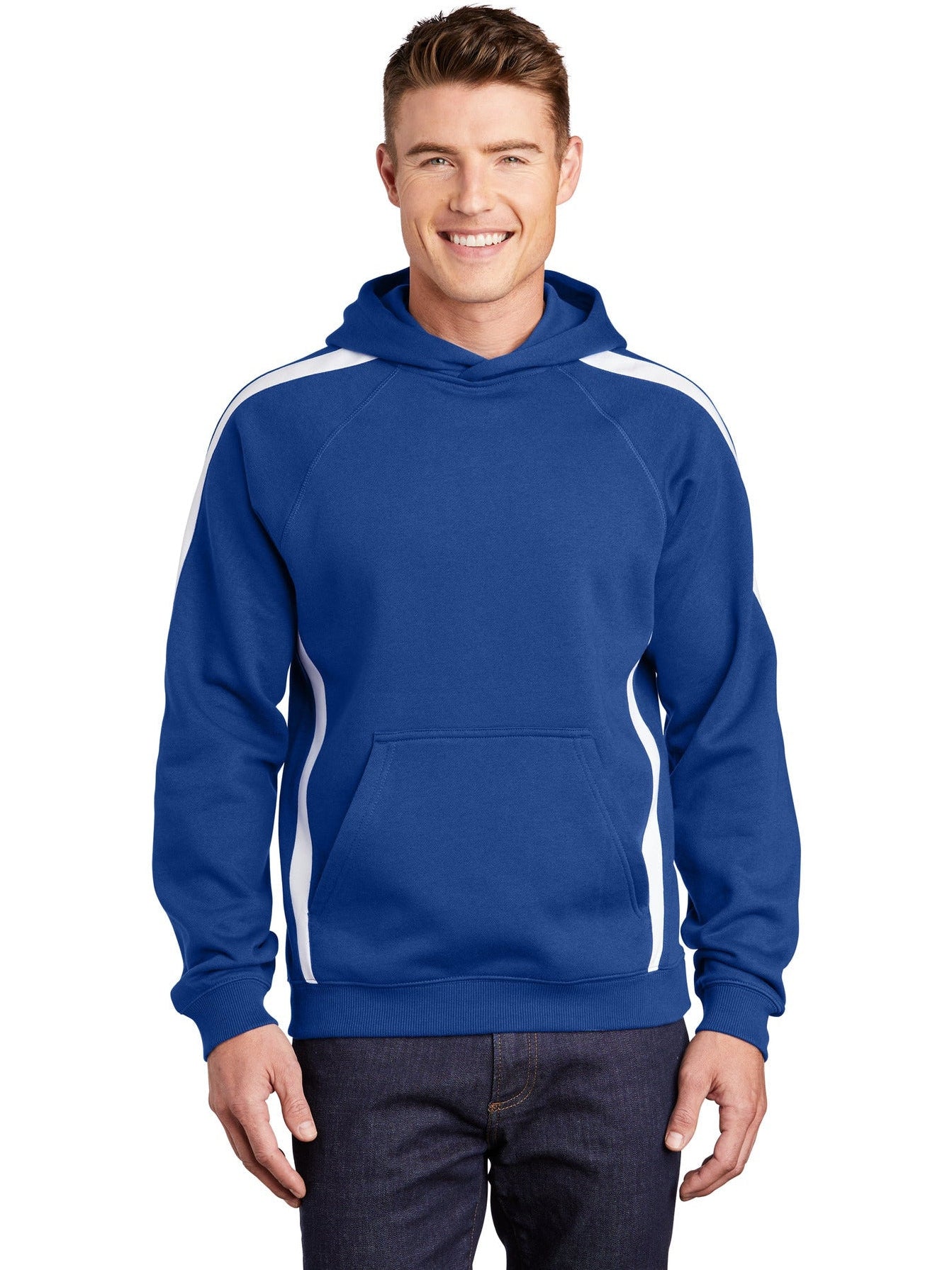  Sport-Tek Sleeve Stripe Pullover Hooded Sweatshirt-Active-Sport-Tek-True Royal/White-S-Thread Logic