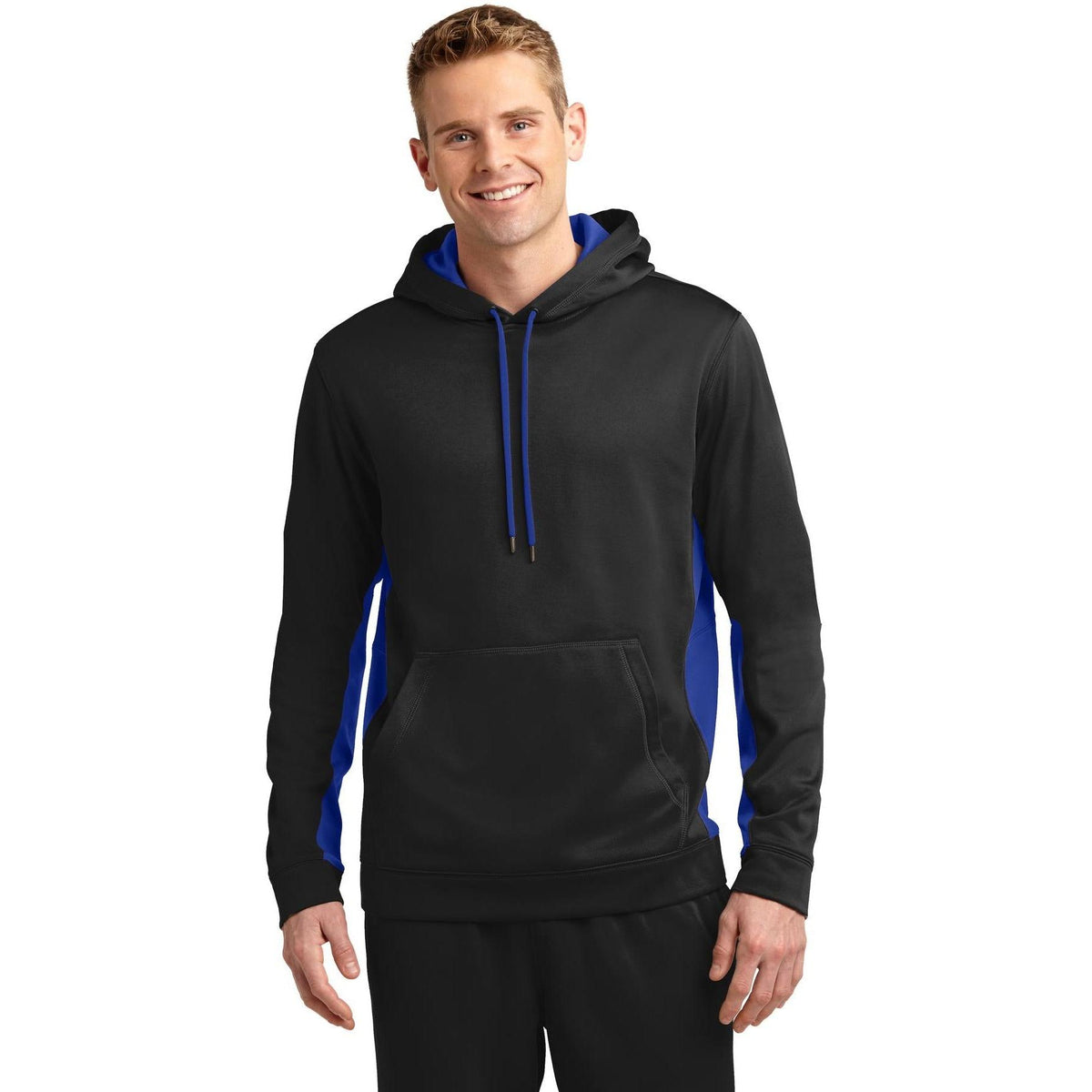 no-logo Sport-Tek Sport-Wick Fleece Colorblock Hooded Pullover-Hoodies-Sport-Tek-Black/True Royal-S-Thread Logic