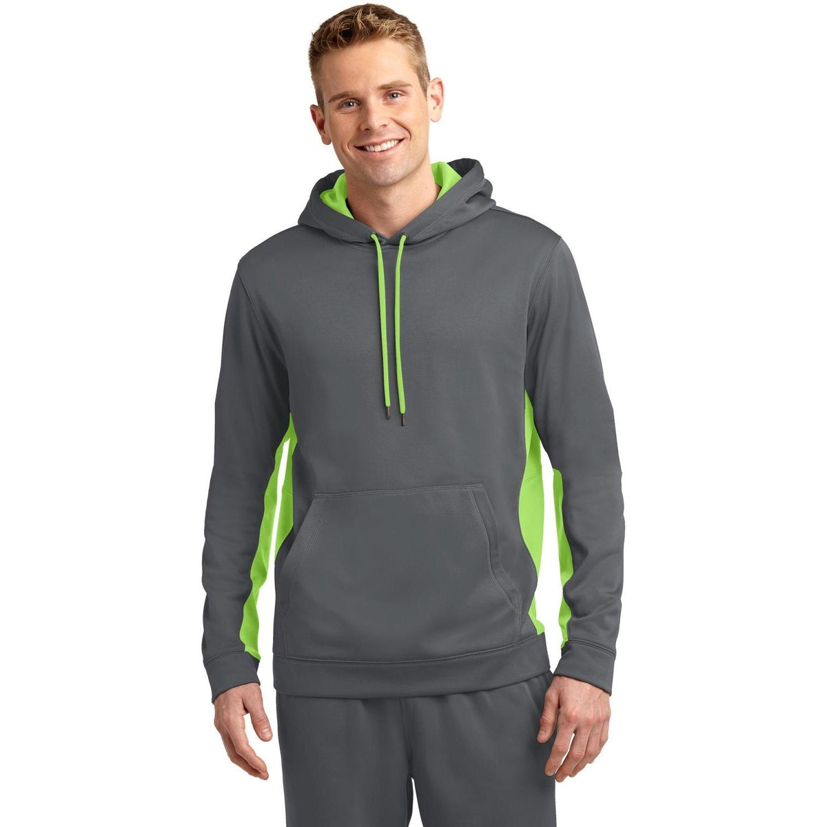 no-logo Sport-Tek Sport-Wick Fleece Colorblock Hooded Pullover-Hoodies-Sport-Tek-Dark Smoke Grey/Lime Shock-S-Thread Logic