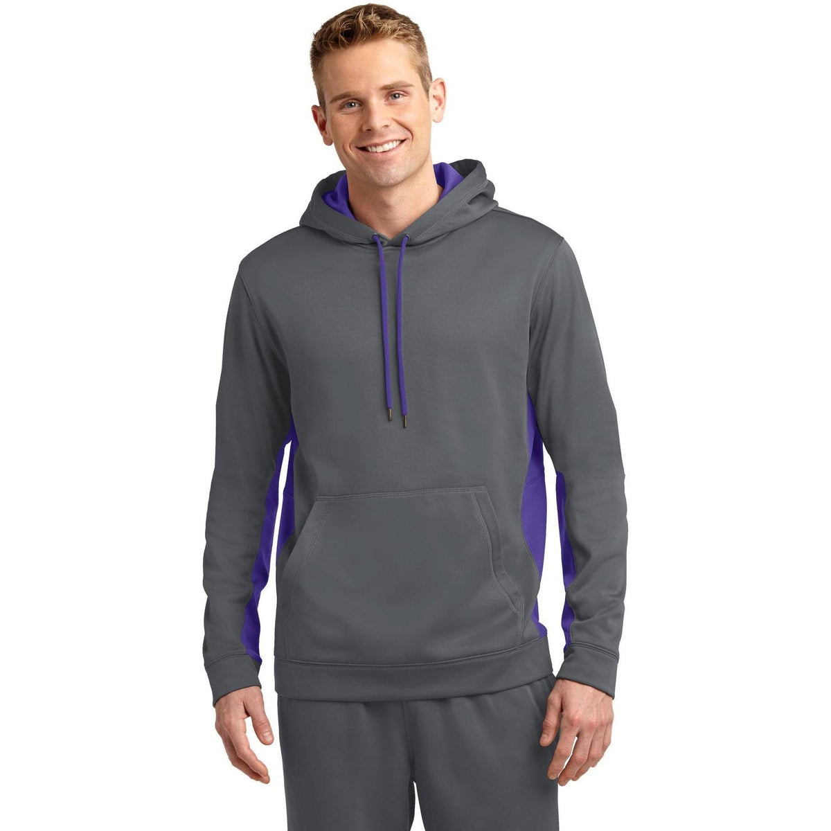 no-logo Sport-Tek Sport-Wick Fleece Colorblock Hooded Pullover-Hoodies-Sport-Tek-Dark Smoke Grey/Purple-S-Thread Logic