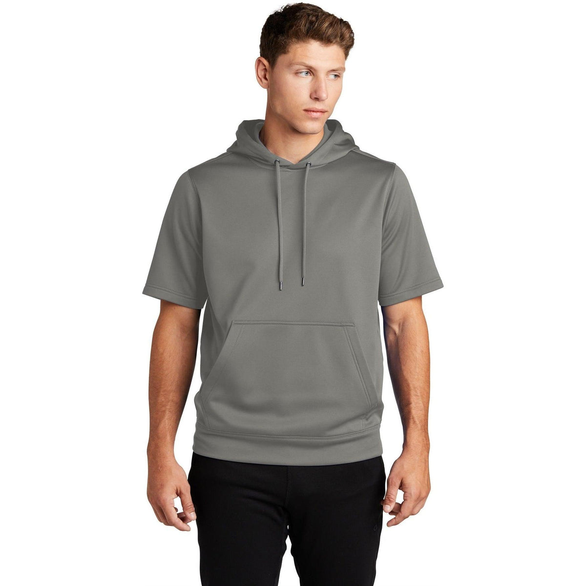 no-logo  Sport-Tek Sport-Wick Fleece Short Sleeve Hooded Pullover-Regular-Sport-Tek-Dark Smoke Grey-S-Thread Logic
