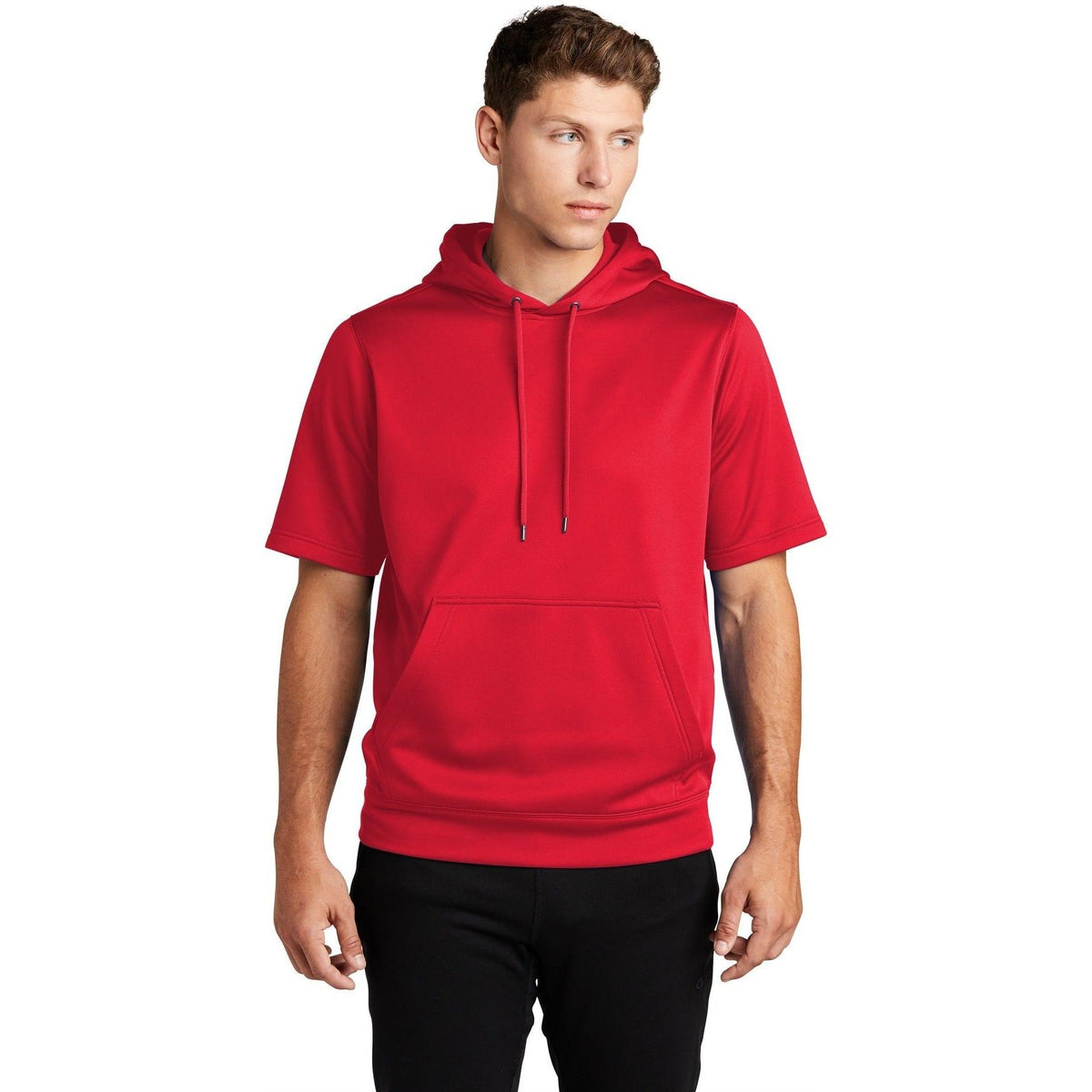 no-logo  Sport-Tek Sport-Wick Fleece Short Sleeve Hooded Pullover-Regular-Sport-Tek-Deep Red-S-Thread Logic