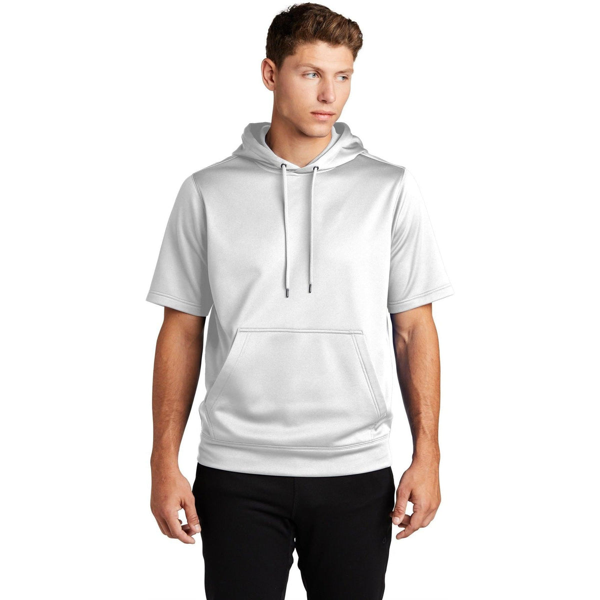 no-logo  Sport-Tek Sport-Wick Fleece Short Sleeve Hooded Pullover-Regular-Sport-Tek-White-S-Thread Logic