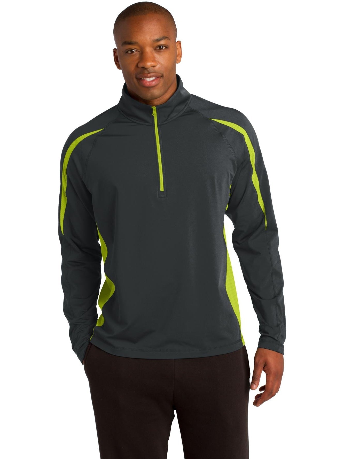  Sport-Tek Sport-Wick Stretch 1/2 Zip Colorblock-Regular-Sport-Tek-Charcoal Grey/Charge Green-S-Thread Logic