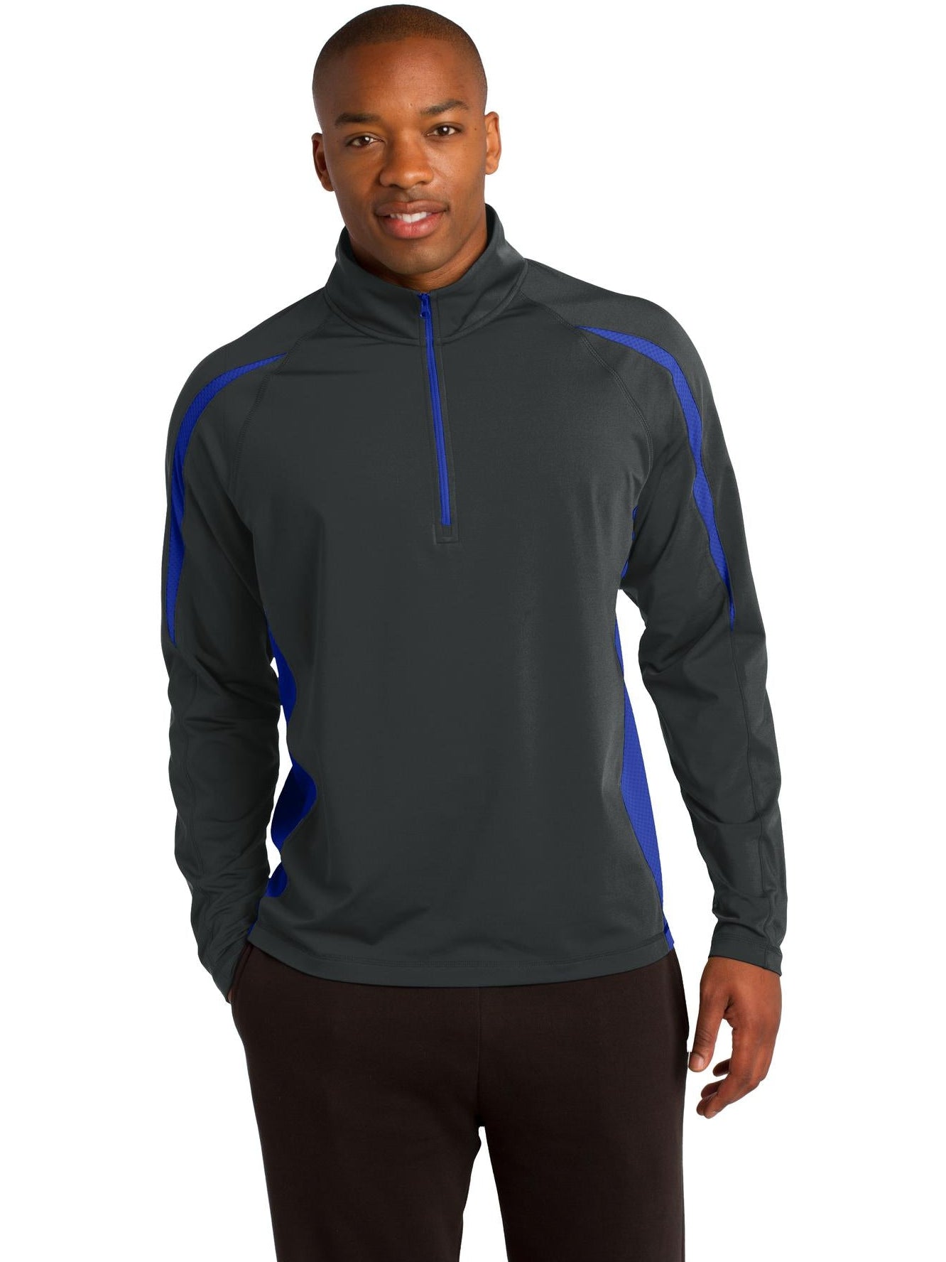  Sport-Tek Sport-Wick Stretch 1/2 Zip Colorblock-Regular-Sport-Tek-Charcoal Grey/True Royal-S-Thread Logic