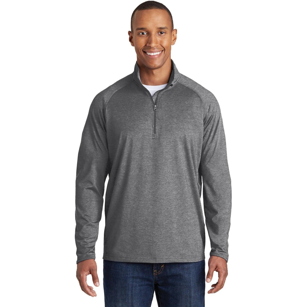 no-logo Sport-Tek Sport-Wick Stretch 1/2 Zip Pullover-Quarter Zips-Sport-Tek-Charcoal Grey Heather-S-Thread Logic