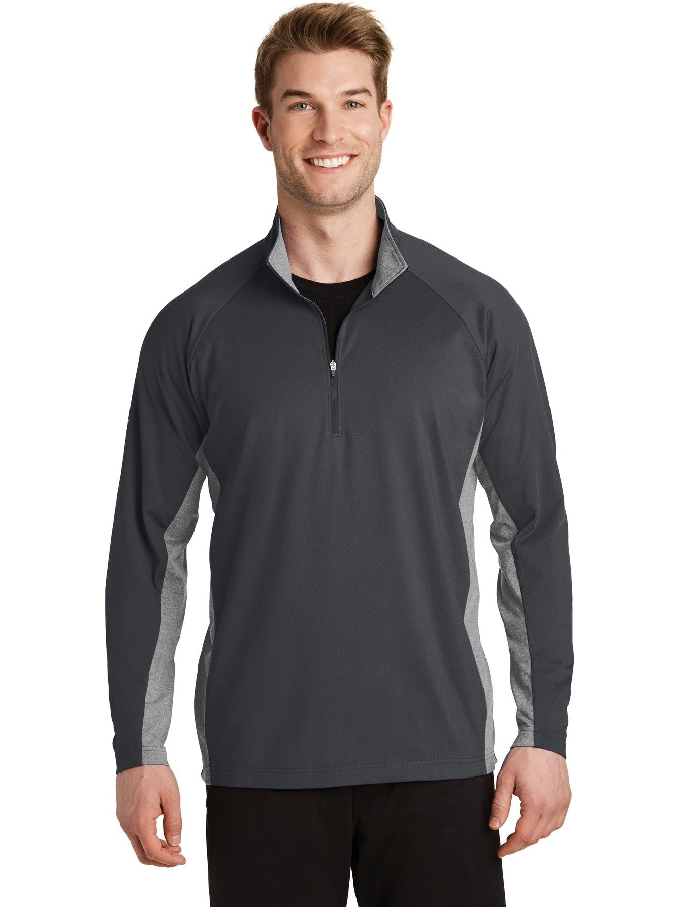  Sport-Tek Sport-Wick Stretch Contrast 1/2-Zip Pullover-Regular-Sport-Tek-Charcoal Grey/Charcoal Grey Heather-S-Thread Logic