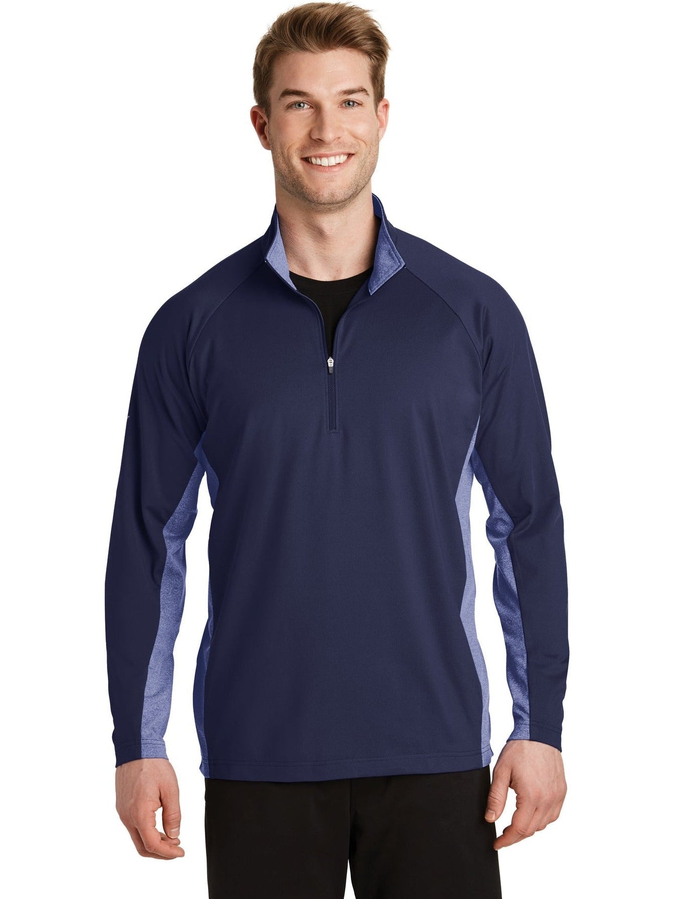  Sport-Tek Sport-Wick Stretch Contrast 1/2-Zip Pullover-Regular-Sport-Tek-True Navy/True Navy Heather-S-Thread Logic