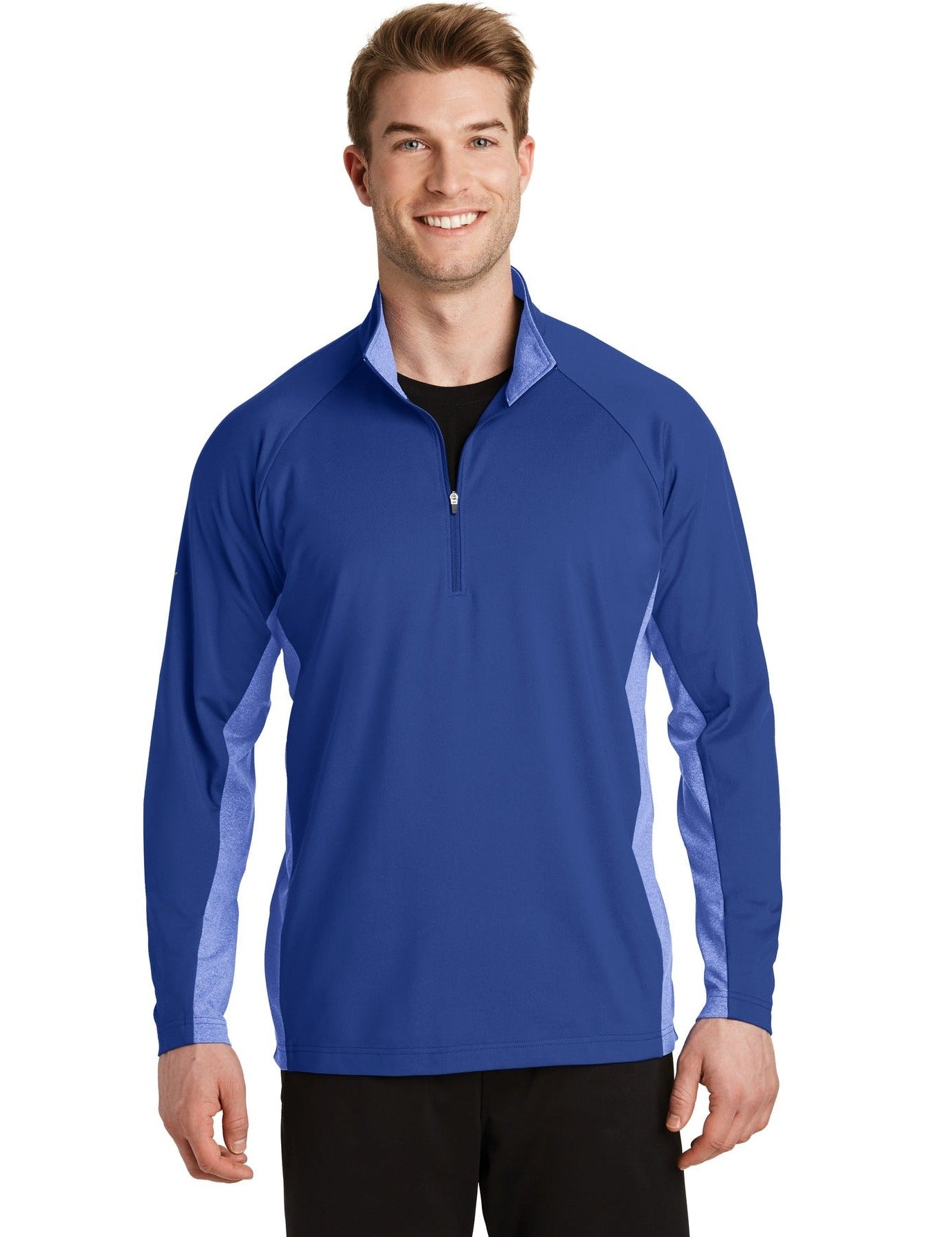  Sport-Tek Sport-Wick Stretch Contrast 1/2-Zip Pullover-Regular-Sport-Tek-True Royal/True Royal Heather-S-Thread Logic