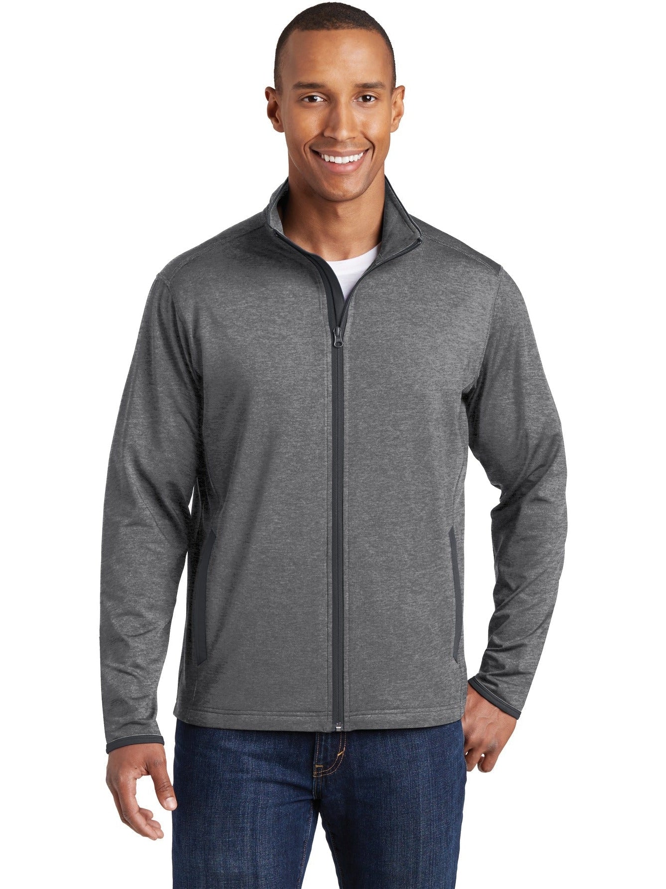  Sport-Tek Sport-Wick Stretch Contrast Full-Zip Jacket-Regular-Sport-Tek-Charcoal Grey Heather/Charcoal Grey-XS-Thread Logic