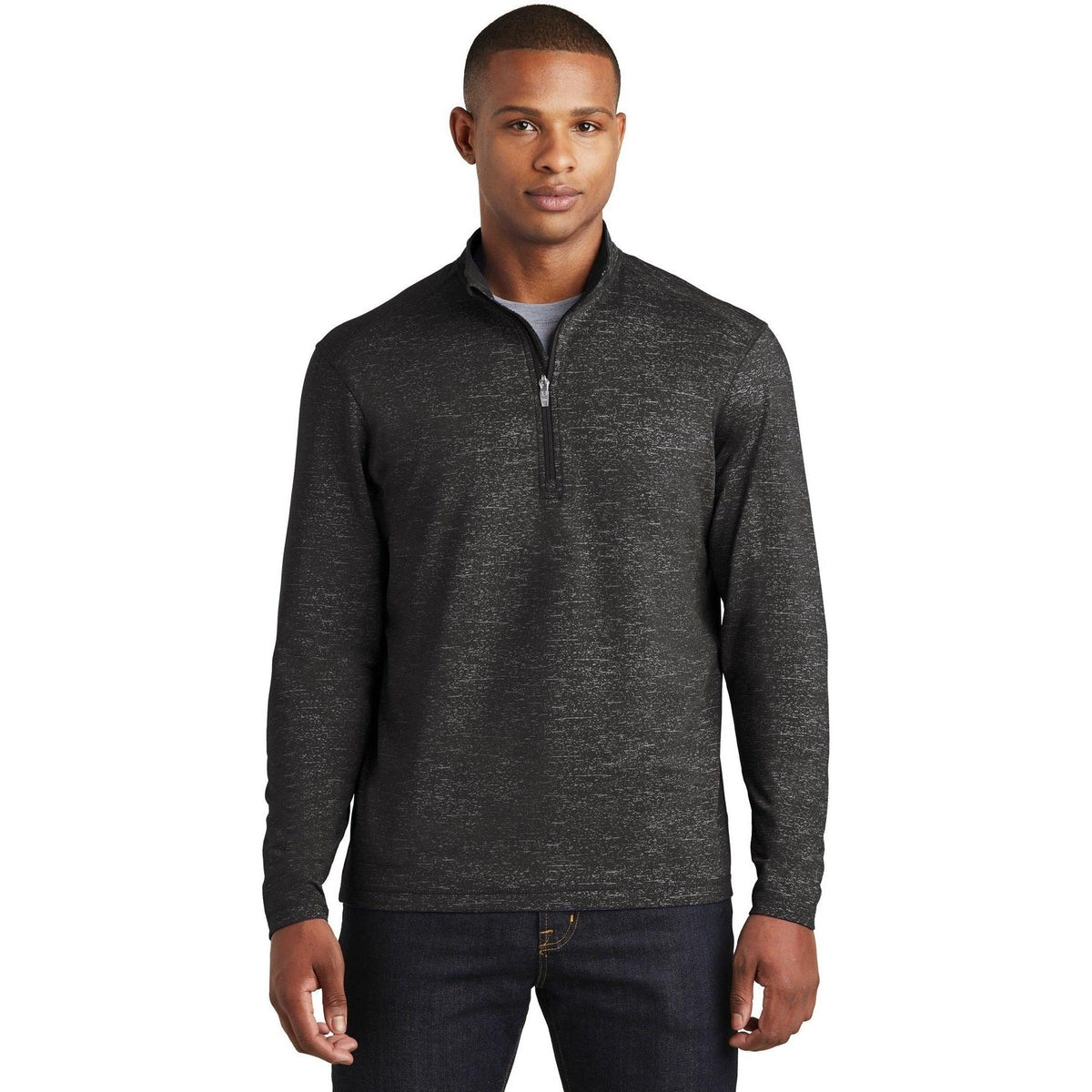 logo-left  Sport-Tek Sport-Wick Stretch Reflective Heather 1/2-Zip Pullover-Regular-Sport-Tek-Black-S-Thread Logic