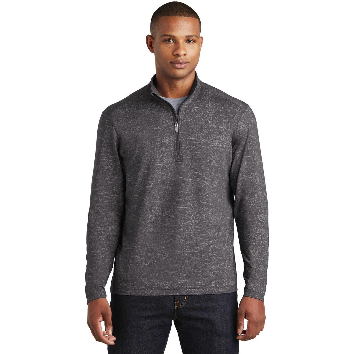 logo-left  Sport-Tek Sport-Wick Stretch Reflective Heather 1/2-Zip Pullover-Regular-Sport-Tek-Charcoal Grey-S-Thread Logic