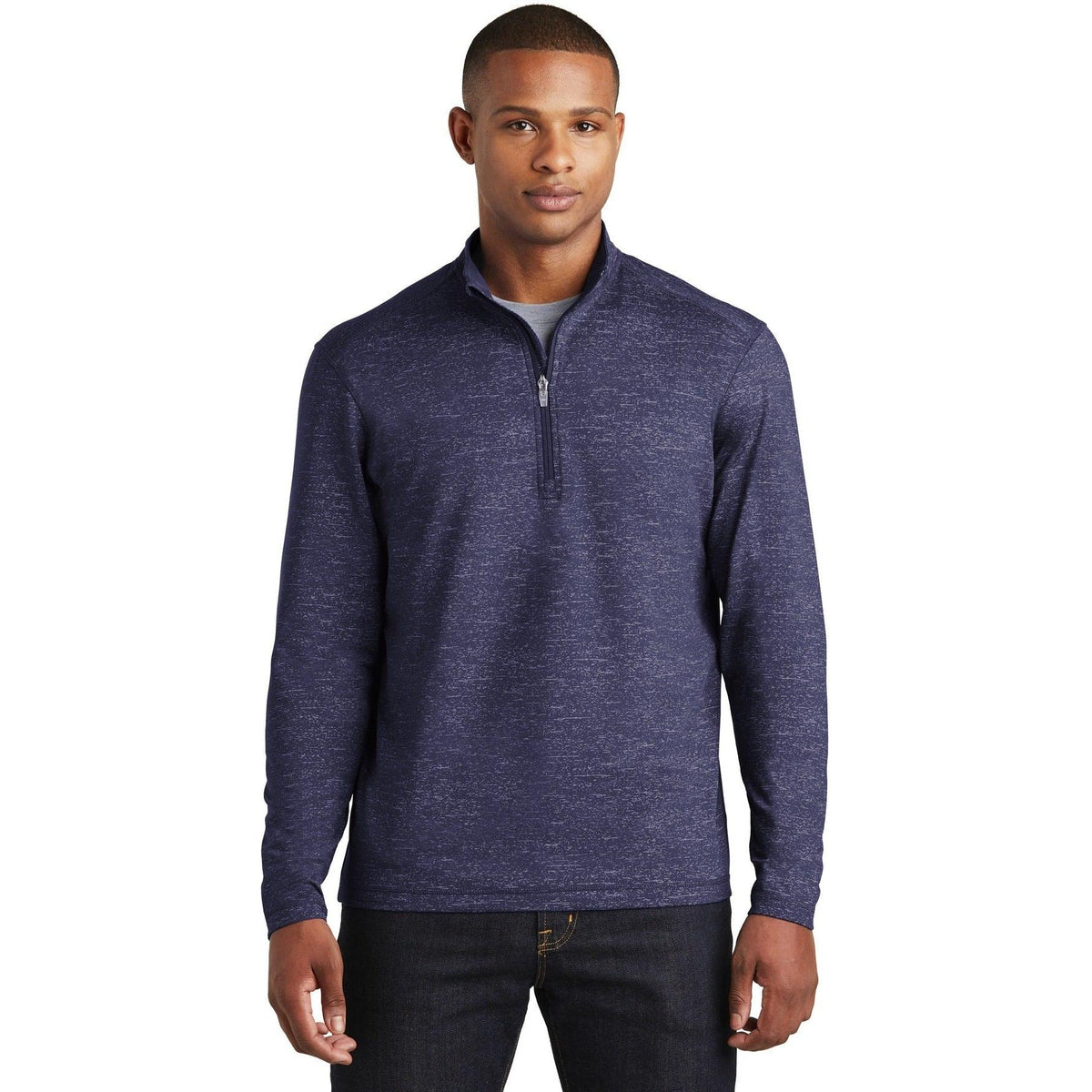 logo-left  Sport-Tek Sport-Wick Stretch Reflective Heather 1/2-Zip Pullover-Regular-Sport-Tek-True Navy-S-Thread Logic