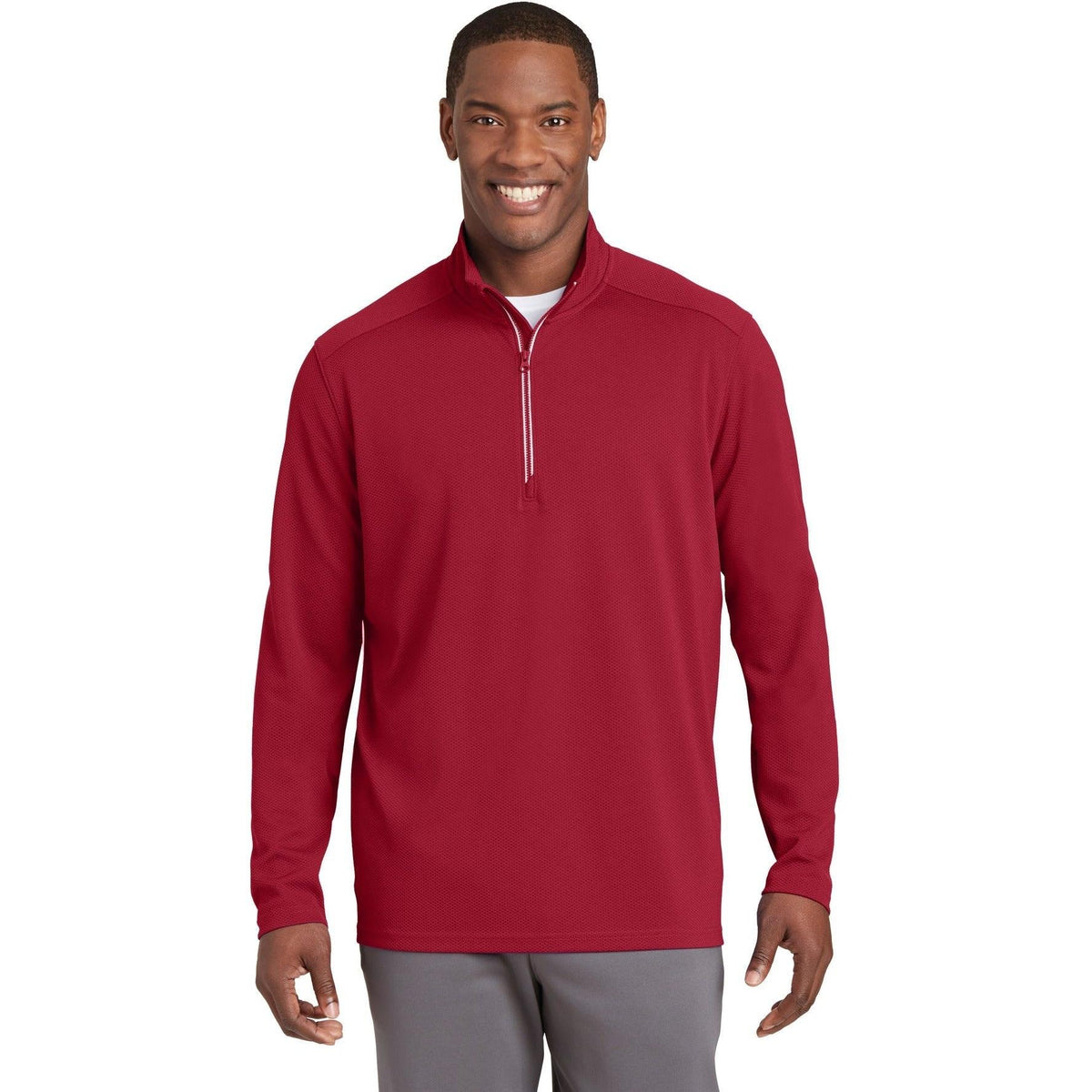 no-logo  Sport-Tek Sport-Wick Textured 1/4-Zip Pullover-Regular-Sport-Tek-Deep Red-S-Thread Logic