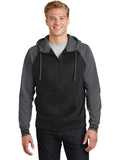  Sport-Tek Sport-Wick Varsity Fleece Full-Zip Hooded Jacket-Regular-Sport-Tek-Black/Dark Smoke Grey-S-Thread Logic