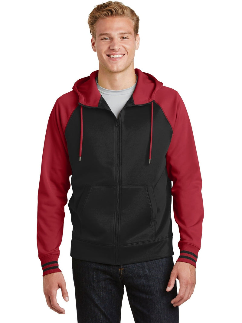  Sport-Tek Sport-Wick Varsity Fleece Full-Zip Hooded Jacket-Regular-Sport-Tek-Black/Deep Red-S-Thread Logic