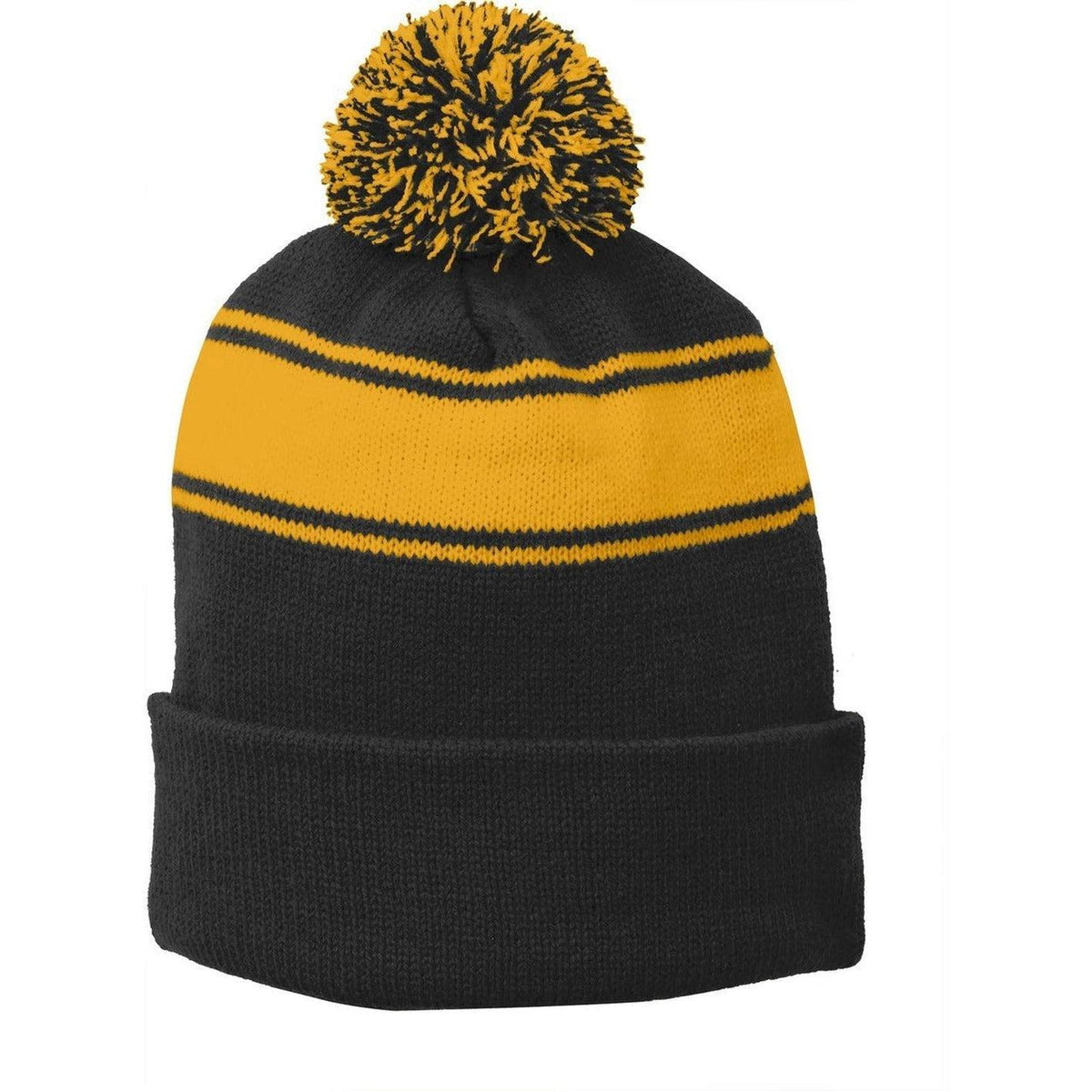 no-logo Sport-Tek Stripe Pom Pom Beanie 