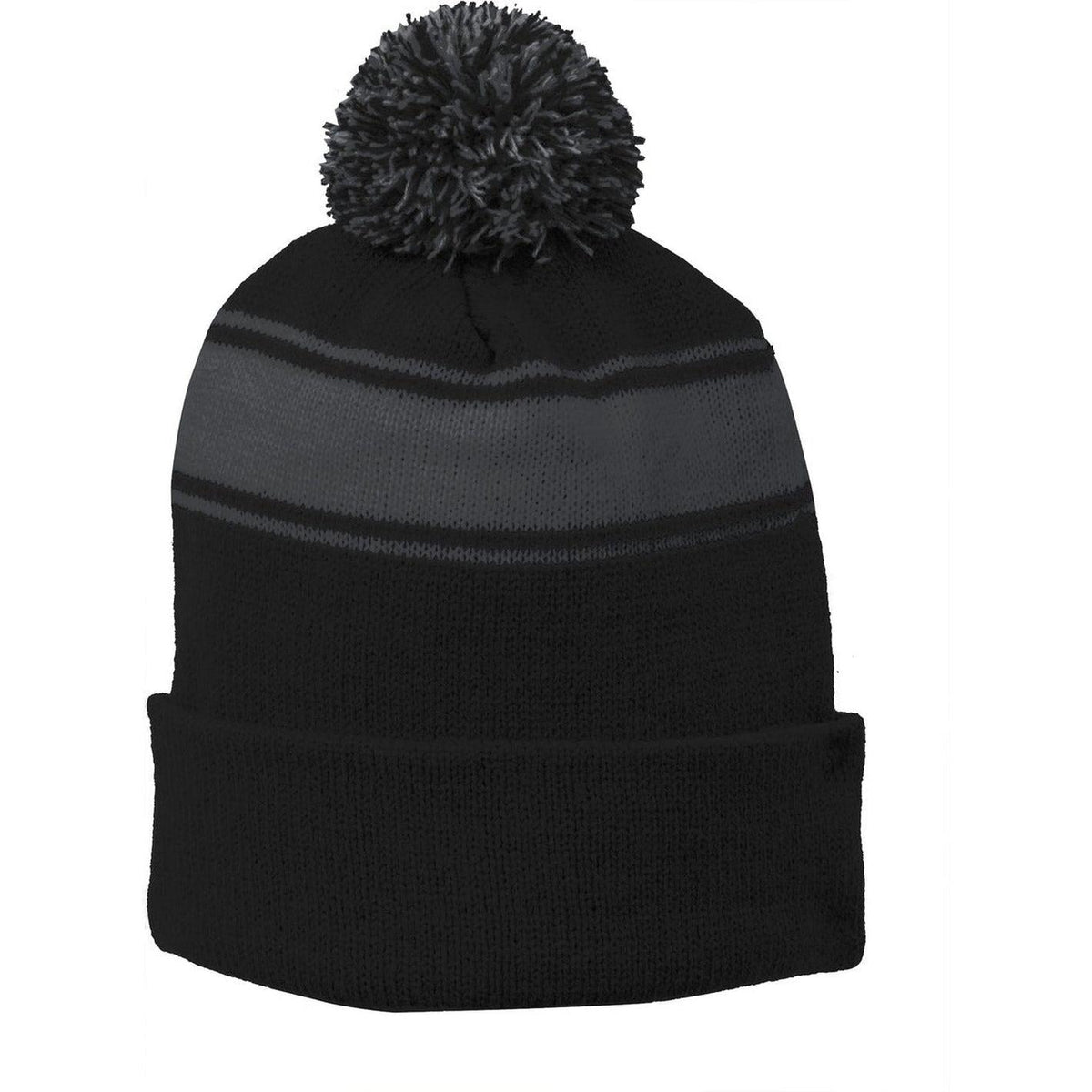 no-logo Sport-Tek Stripe Pom Pom Beanie 