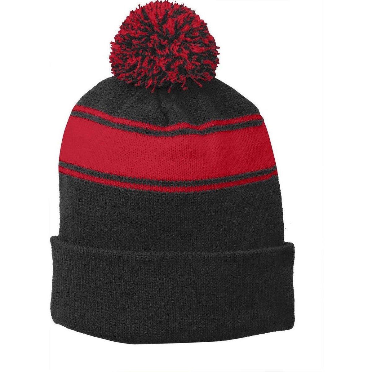 no-logo Sport-Tek Stripe Pom Pom Beanie 