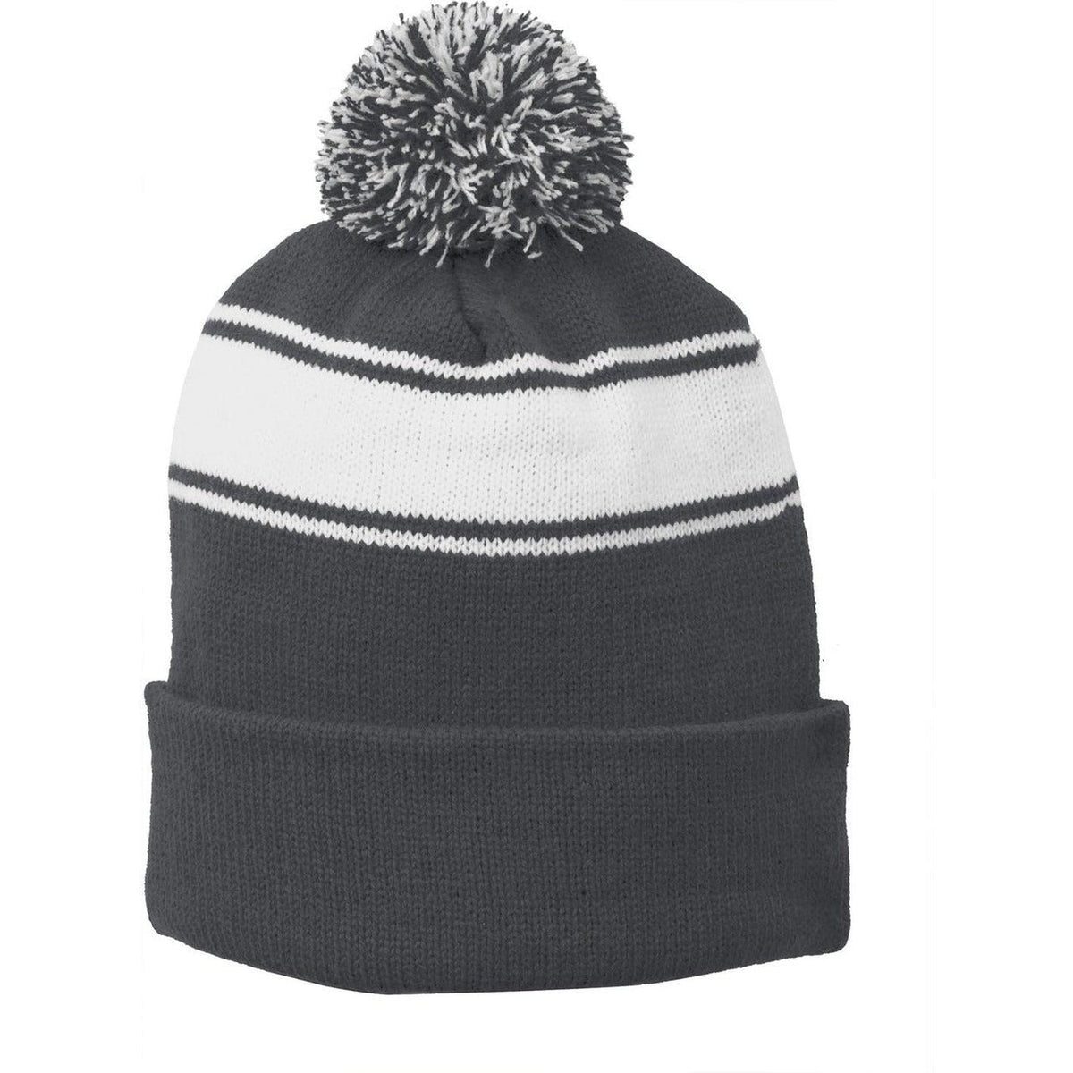 no-logo Sport-Tek Stripe Pom Pom Beanie 