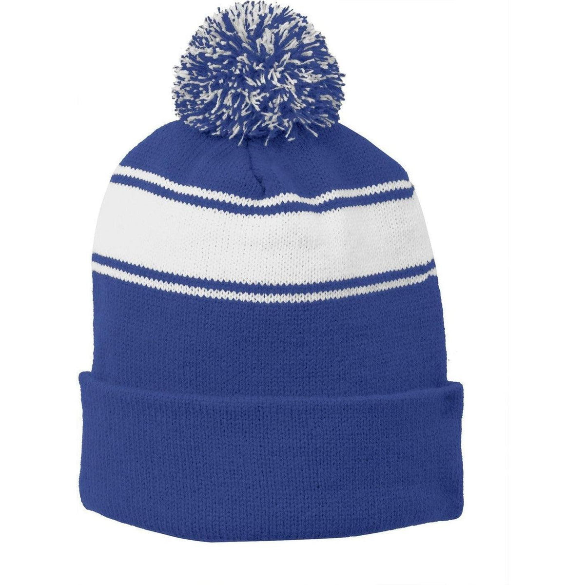 no-logo Sport-Tek Stripe Pom Pom Beanie 